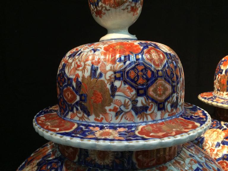 Pair of Blue and Orange Painted Ceramic Japanese Vases from the 19th