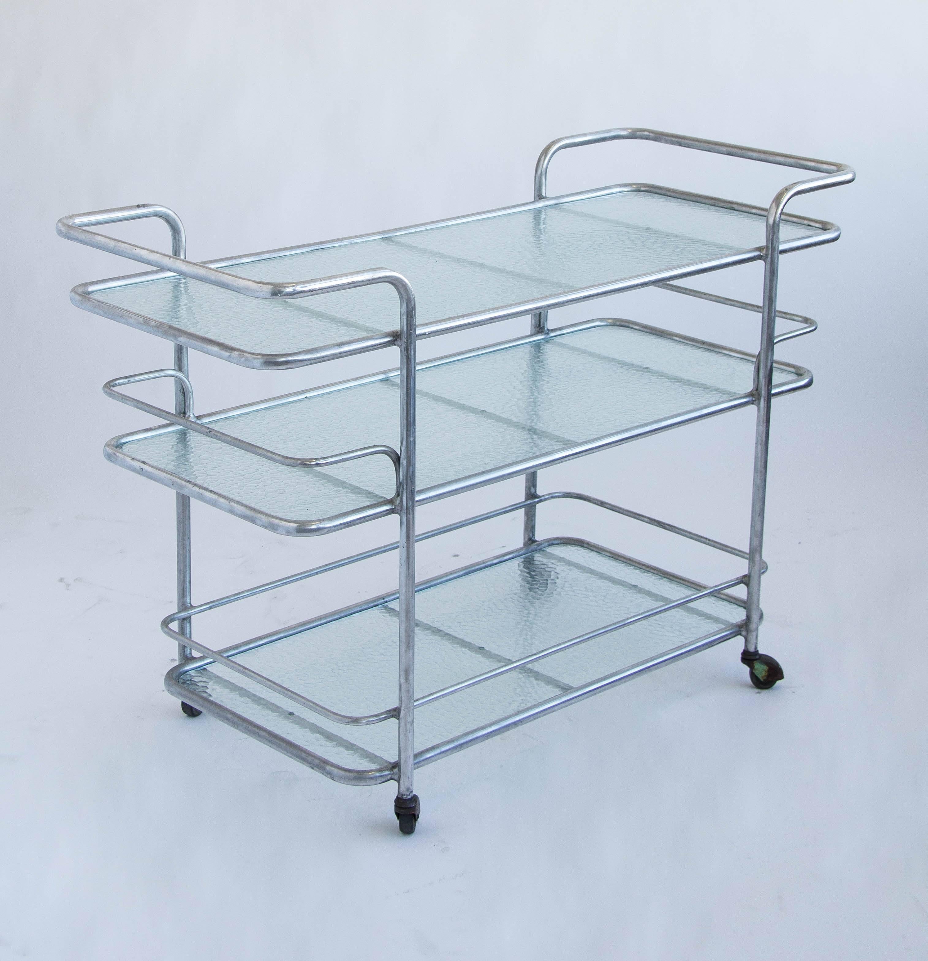 Mid-Century Modern Brown Jordan Aluminum and Glass Bar Cart