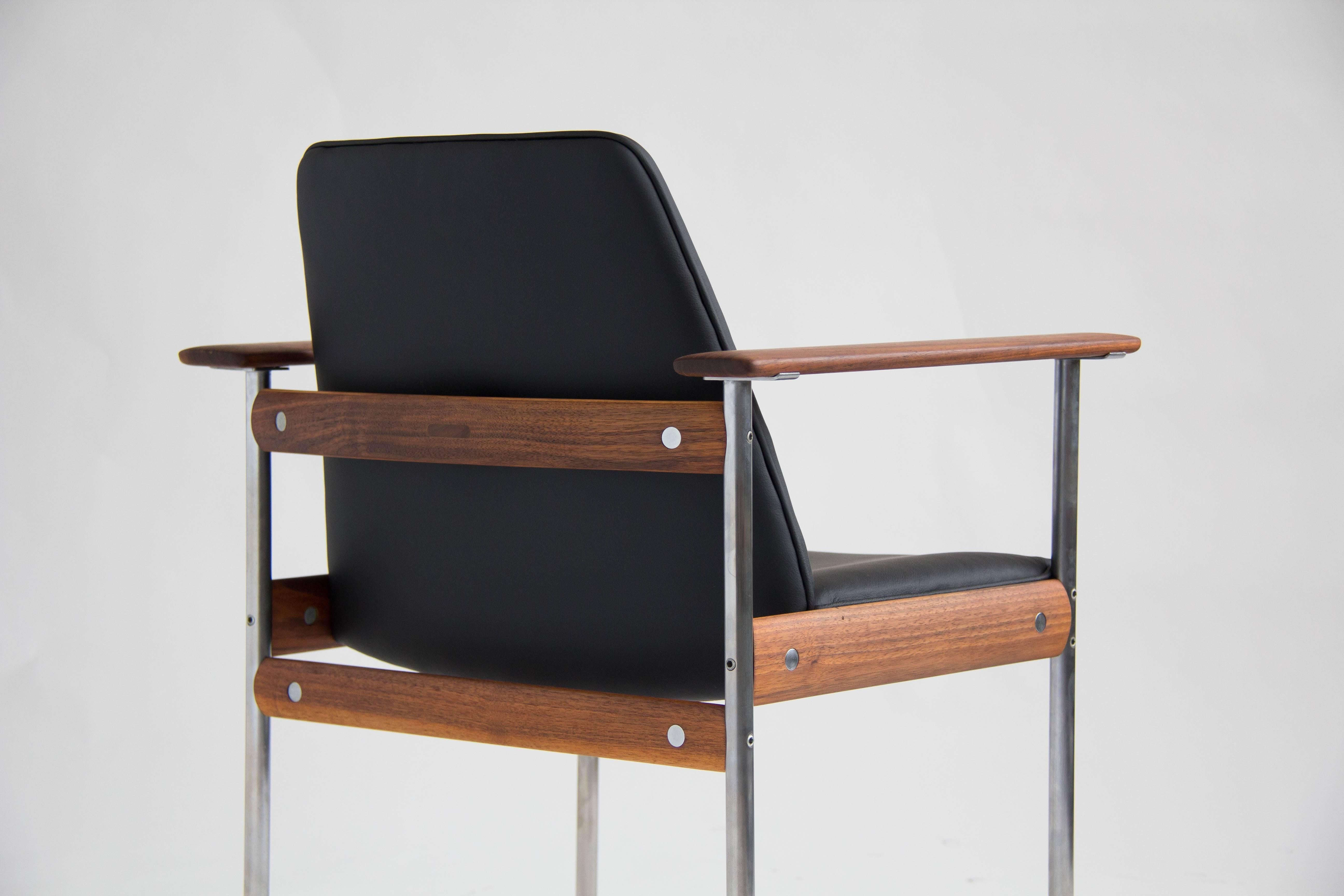 Mid-20th Century Set of Six Teak and Leather Dining/Conference Chairs by Sven Ivar Dysthe