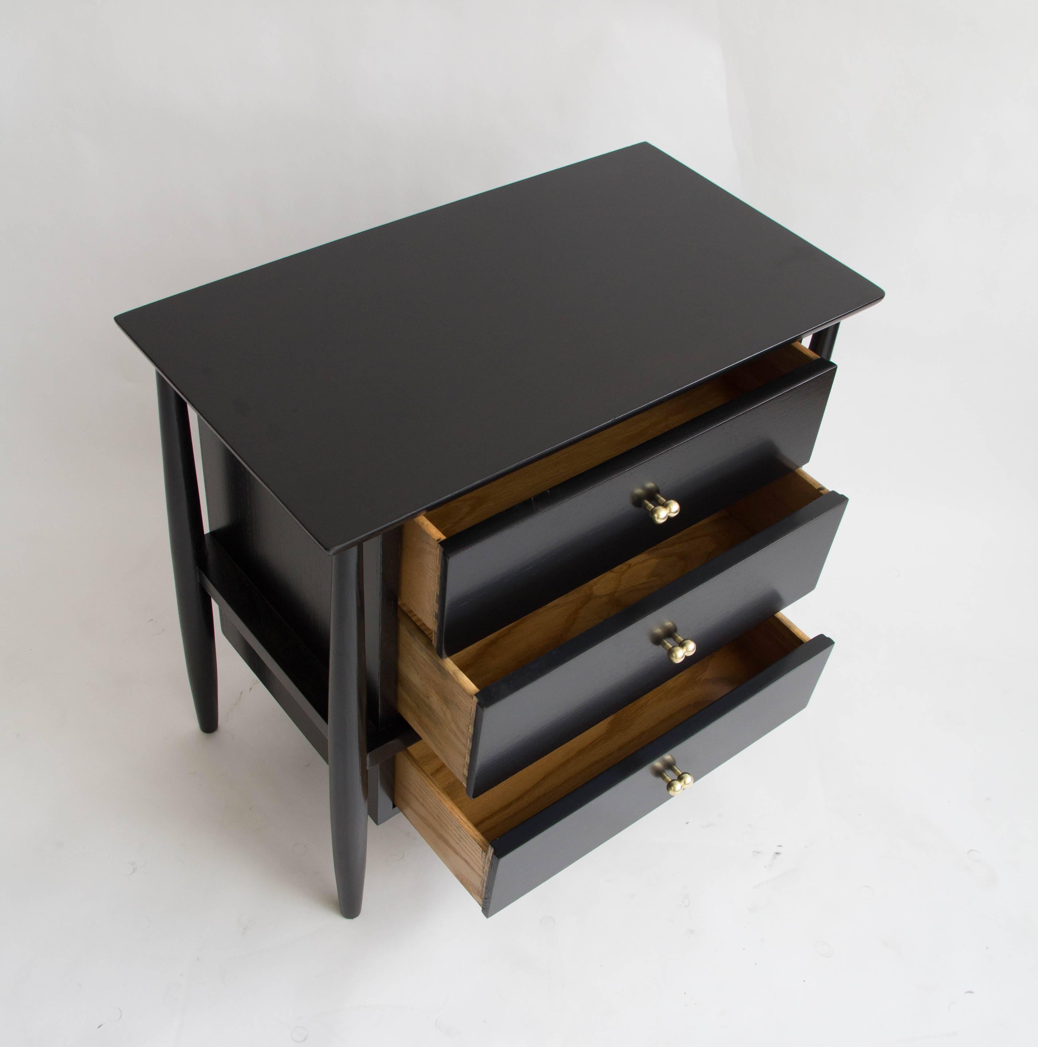 Pair of Ebonized Nightstands with Brass Details by John Stuart for Mt Airy 2