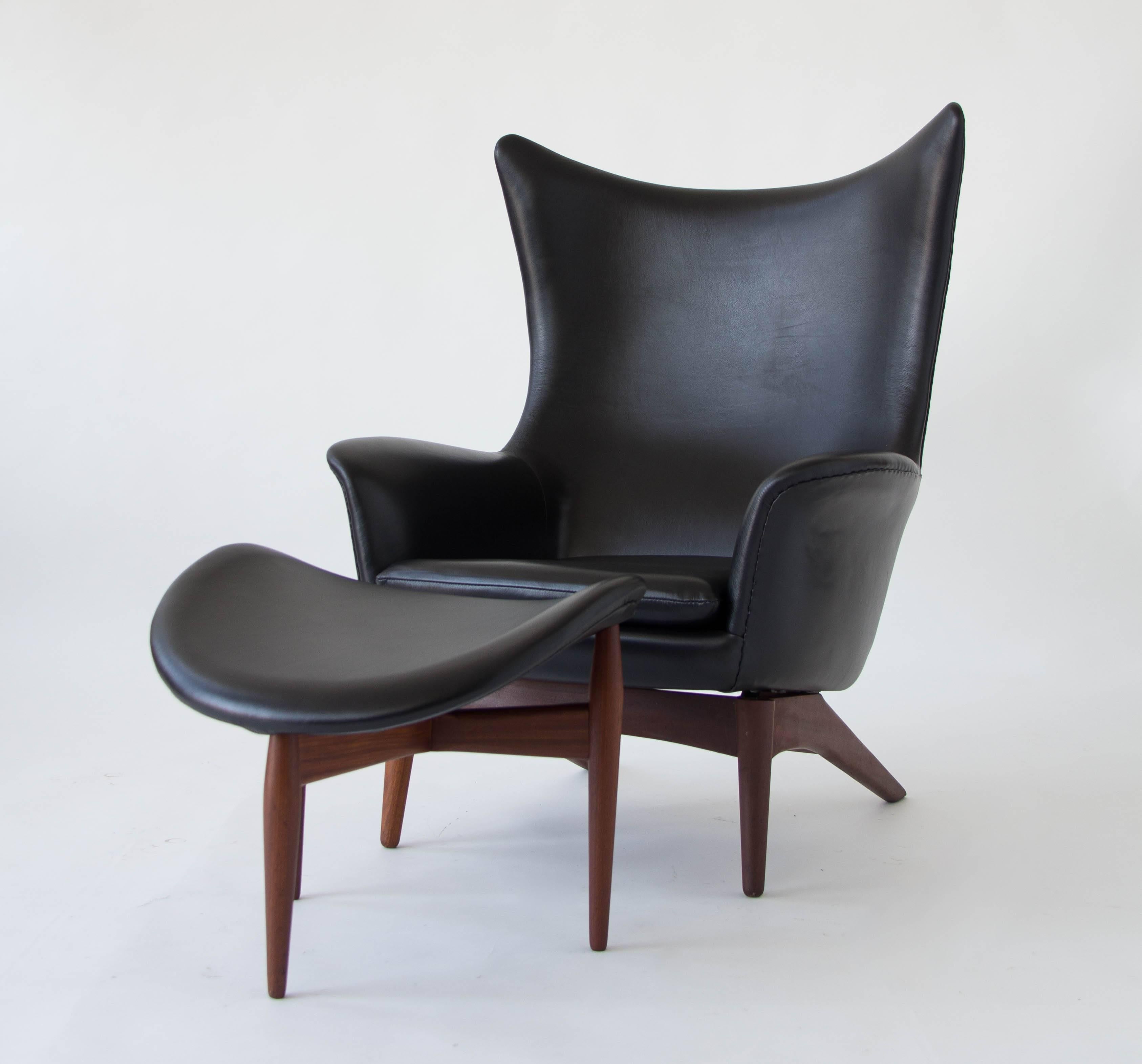 Mid-Century Modern H.W. Klein Leather Reclining Lounge with Ottoman