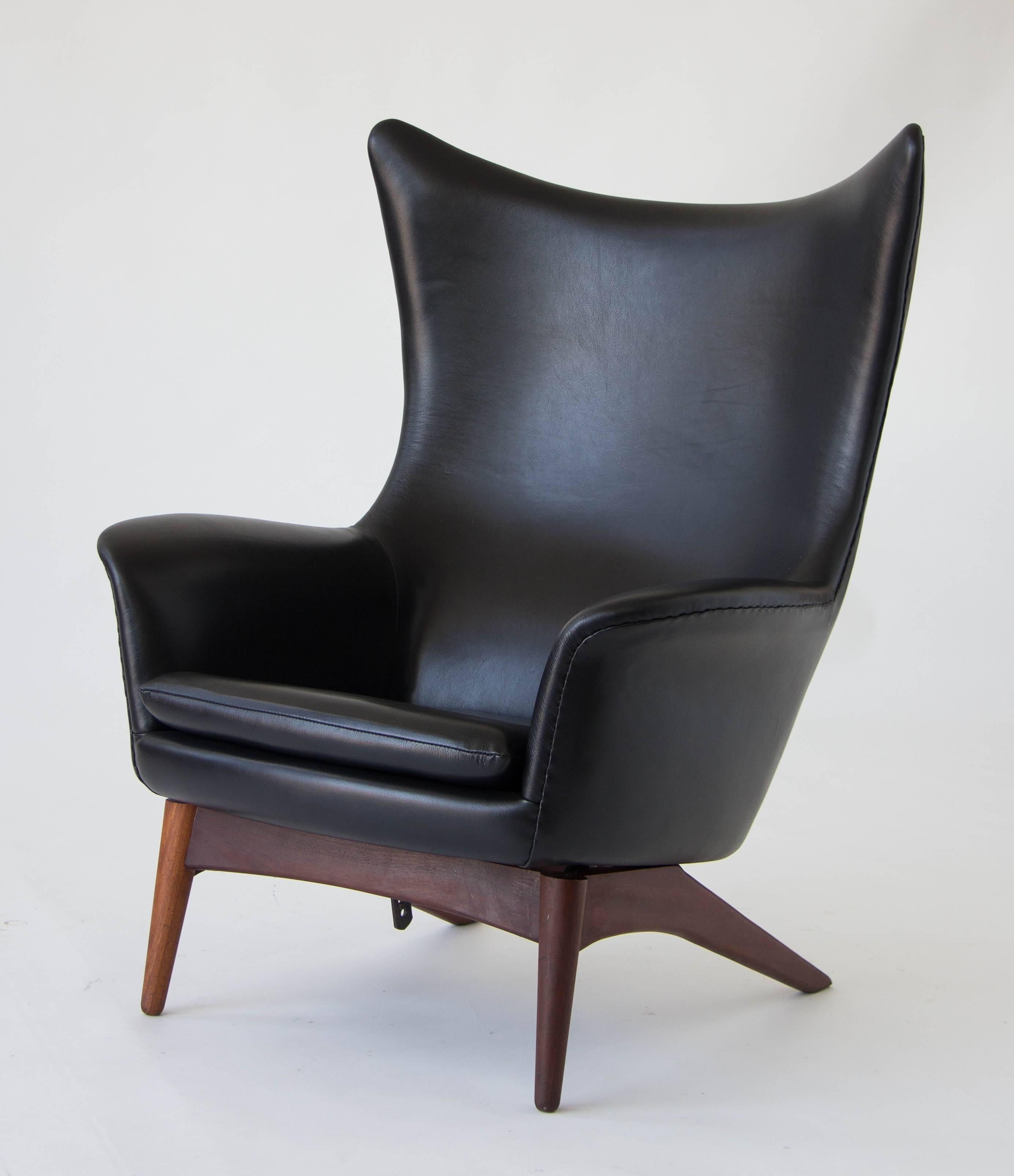 Danish H.W. Klein Leather Reclining Lounge with Ottoman