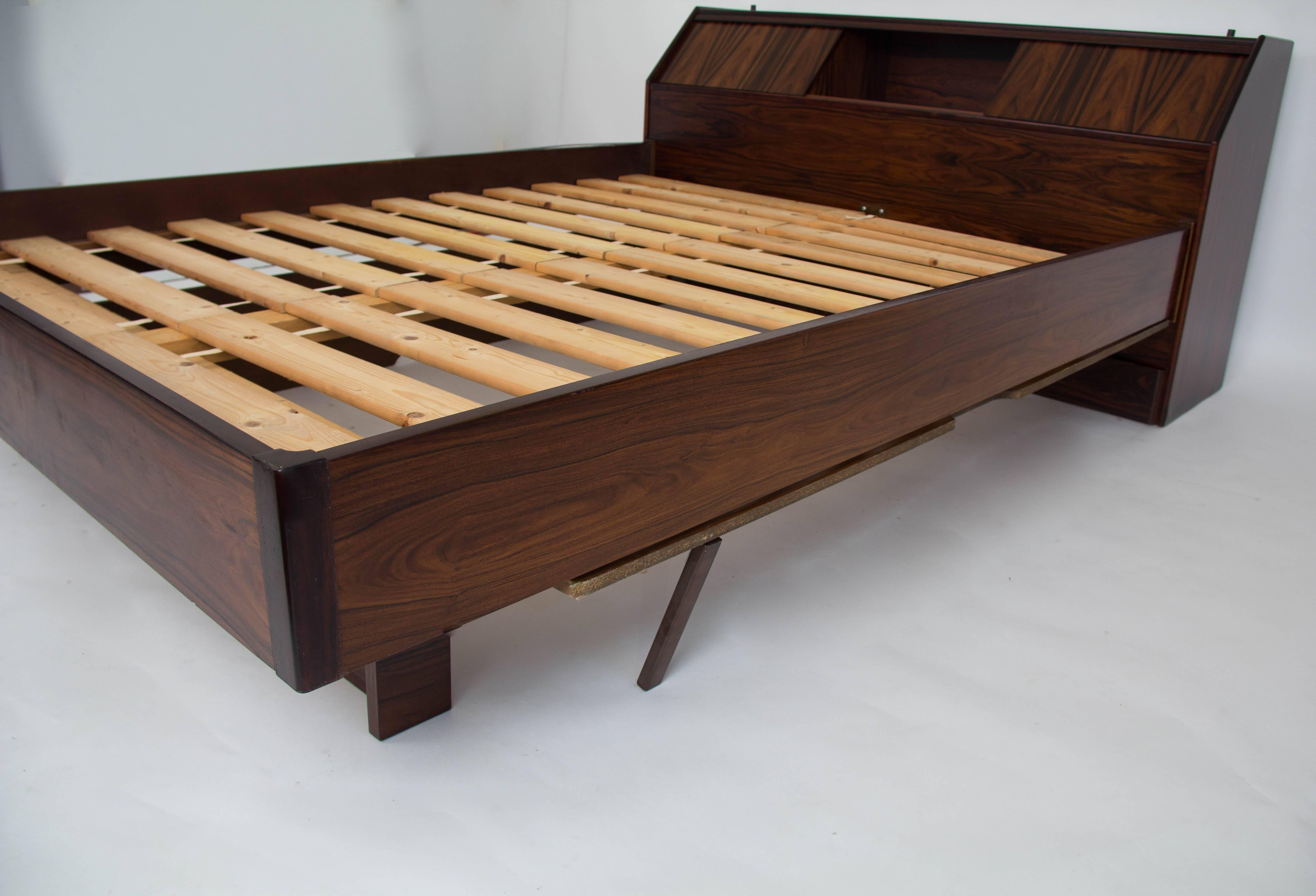 Scandinavian Modern Westnofa Rosewood Bed Frame with Headboard Storage