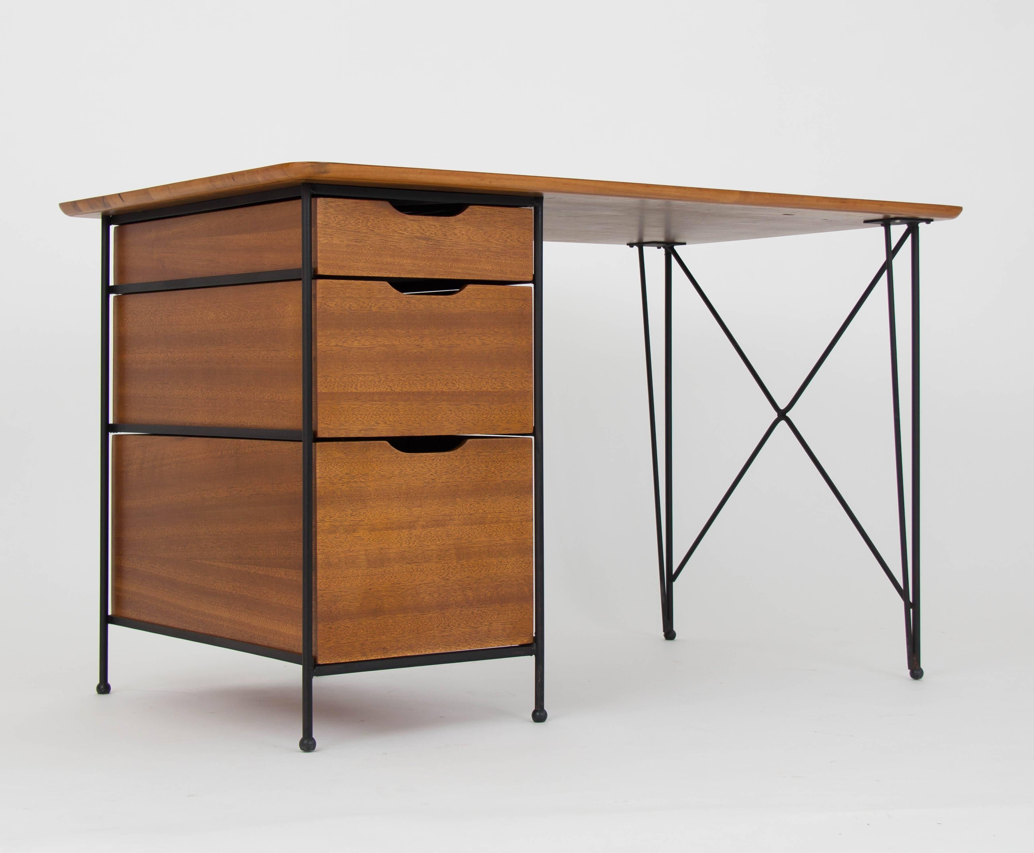 Mid-Century Modern Modernist Desk in Mahogany and Enameled Steel by Vista of California
