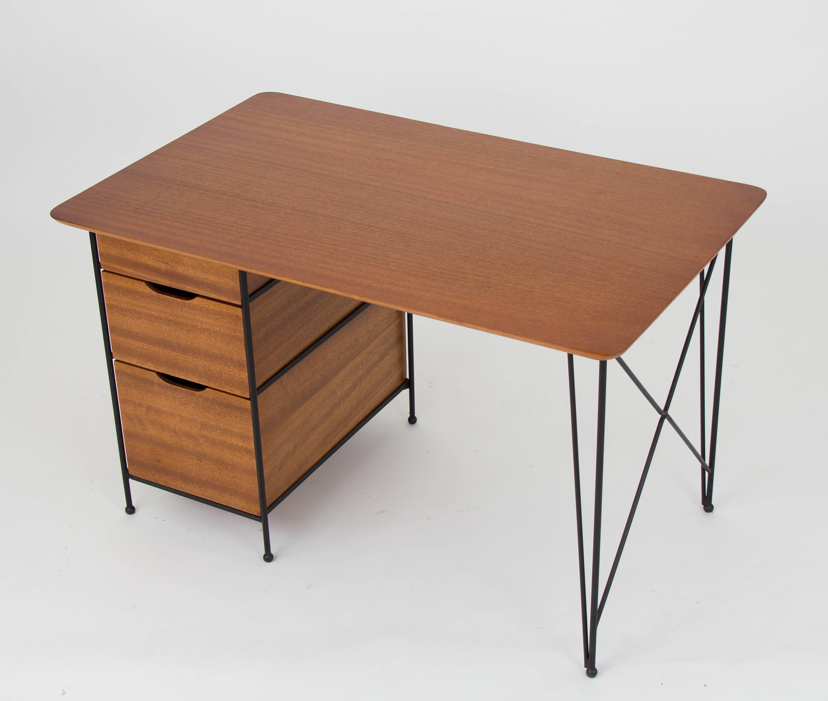 Modernist Desk in Mahogany and Enameled Steel by Vista of California 1