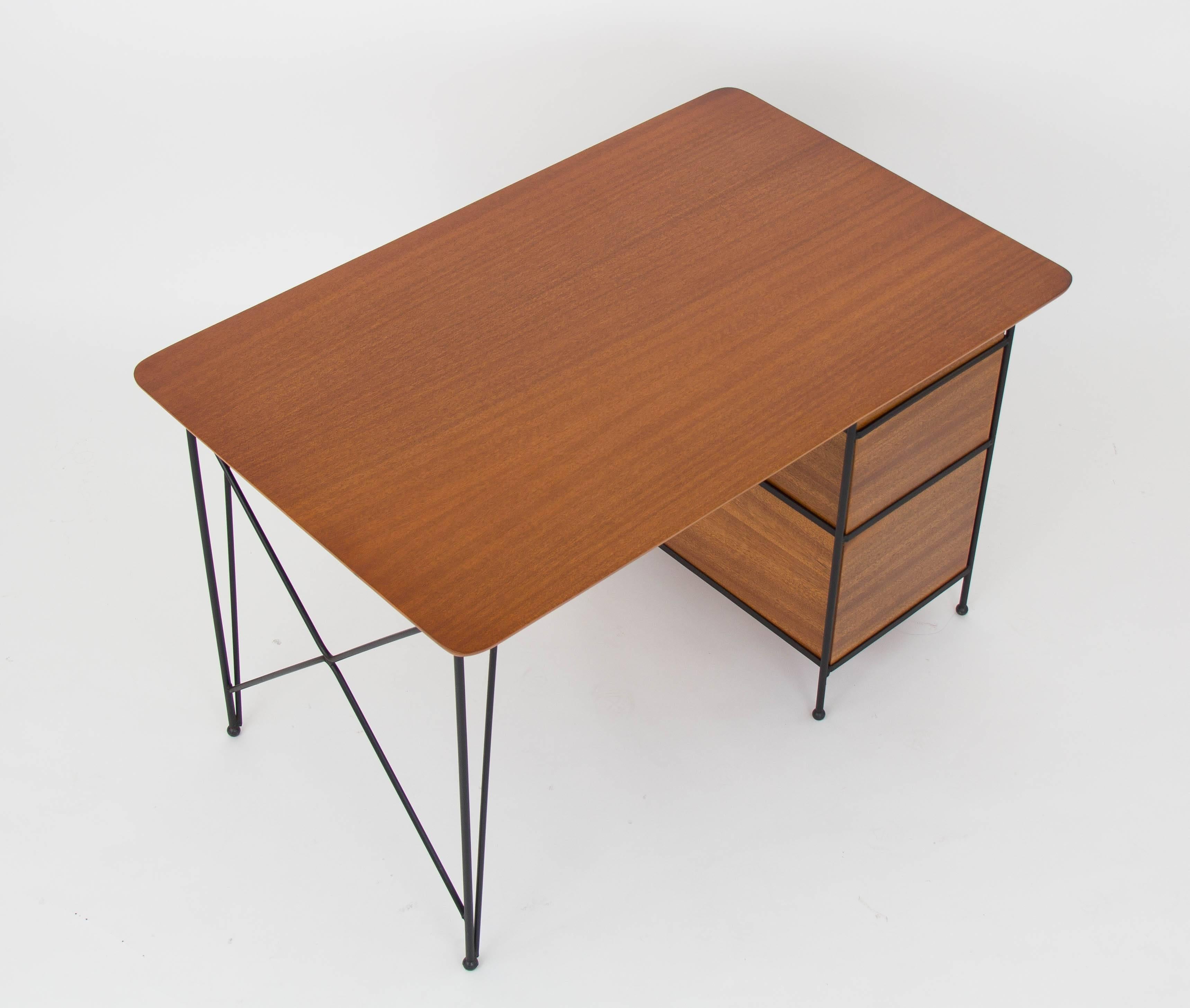Modernist Desk in Mahogany and Enameled Steel by Vista of California 3