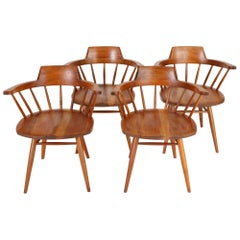 Set of Four Black Walnut Captain's Chairs by George Nakashima Studio