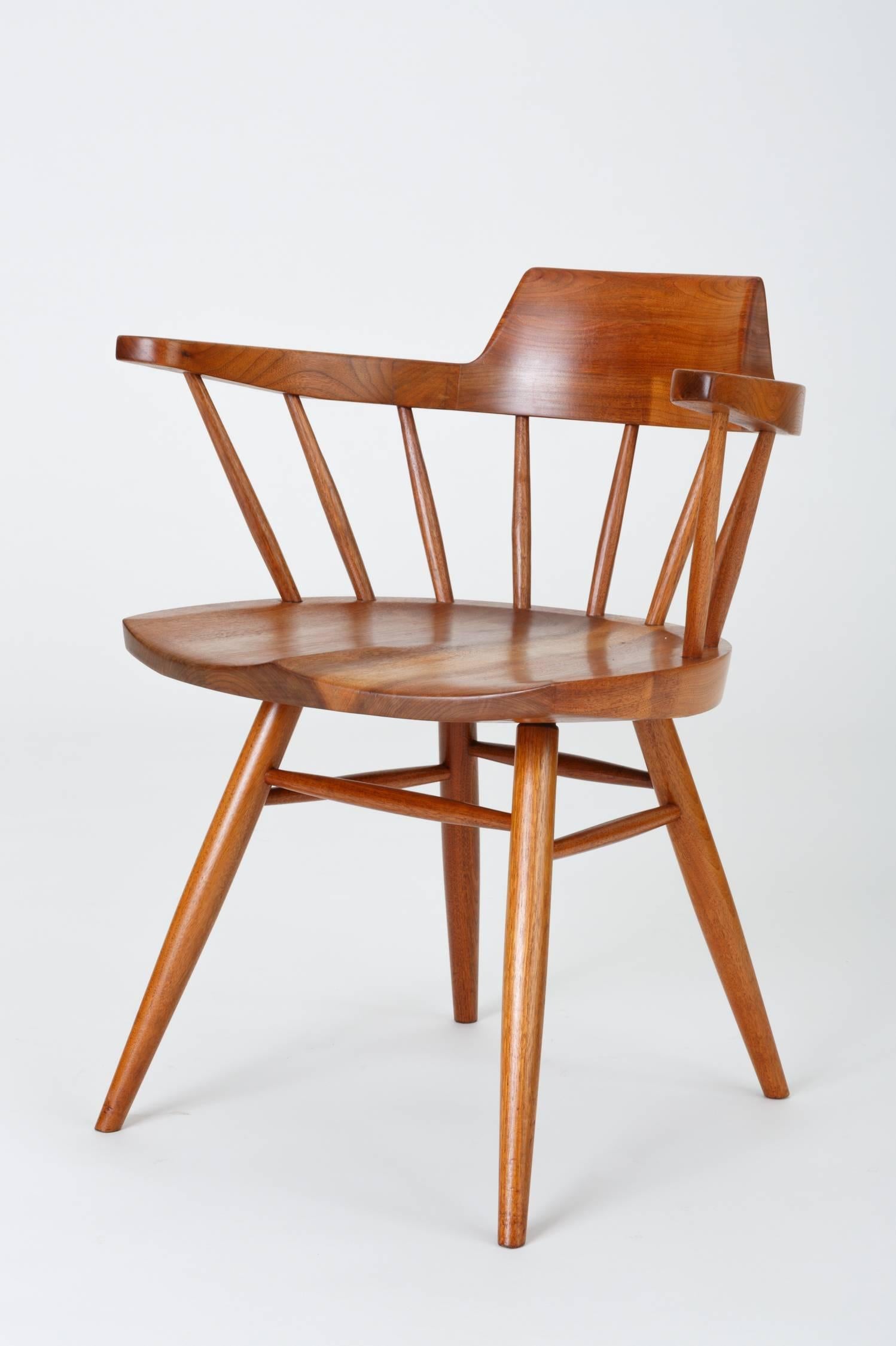 Set of Four Black Walnut Captain's Chairs by George Nakashima Studio In Excellent Condition In Los Angeles, CA