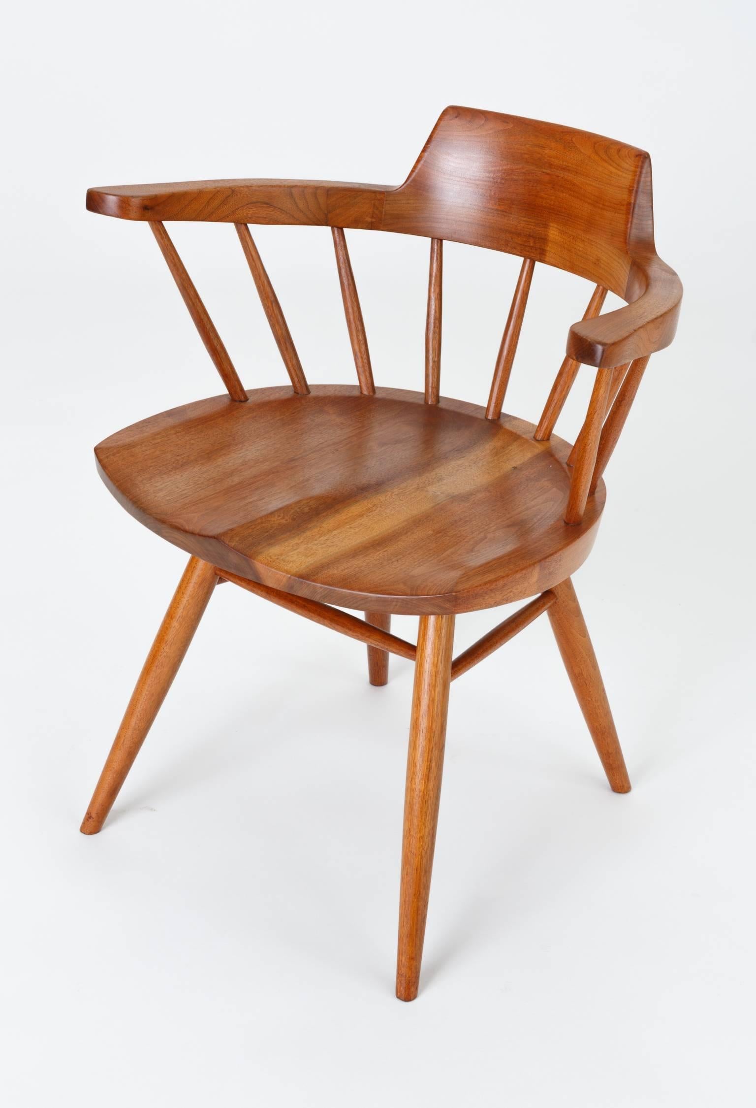 Mid-20th Century Set of Four Black Walnut Captain's Chairs by George Nakashima Studio