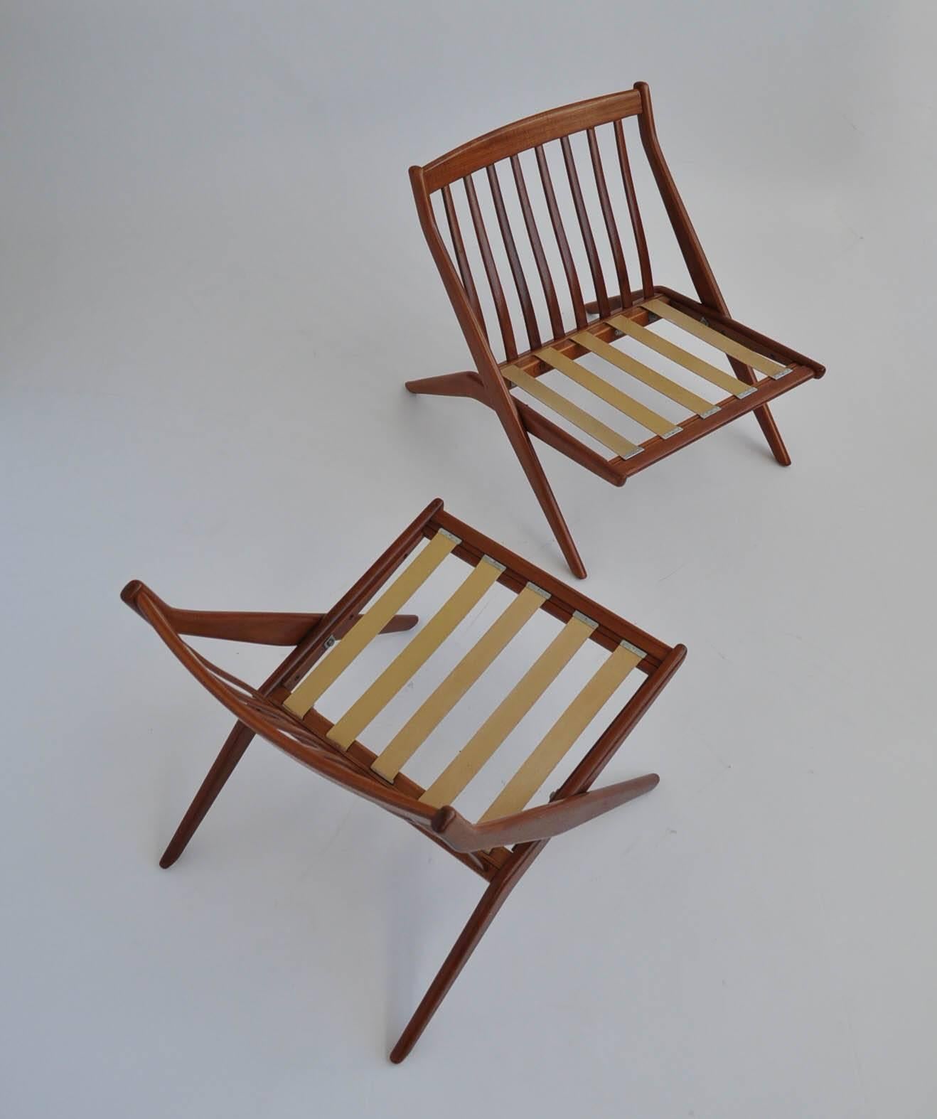 Lacquered Pair of Teak Scissor Lounge Chairs by Folke Ohlsson for DUX