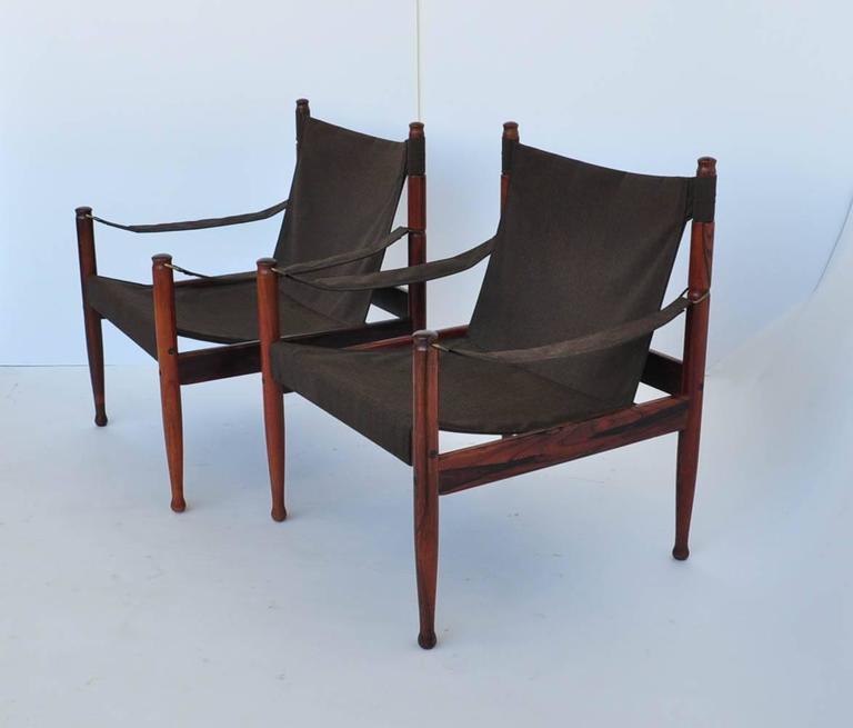 Pair of Erik Worts Rosewood Safari Sling Lounge Chairs