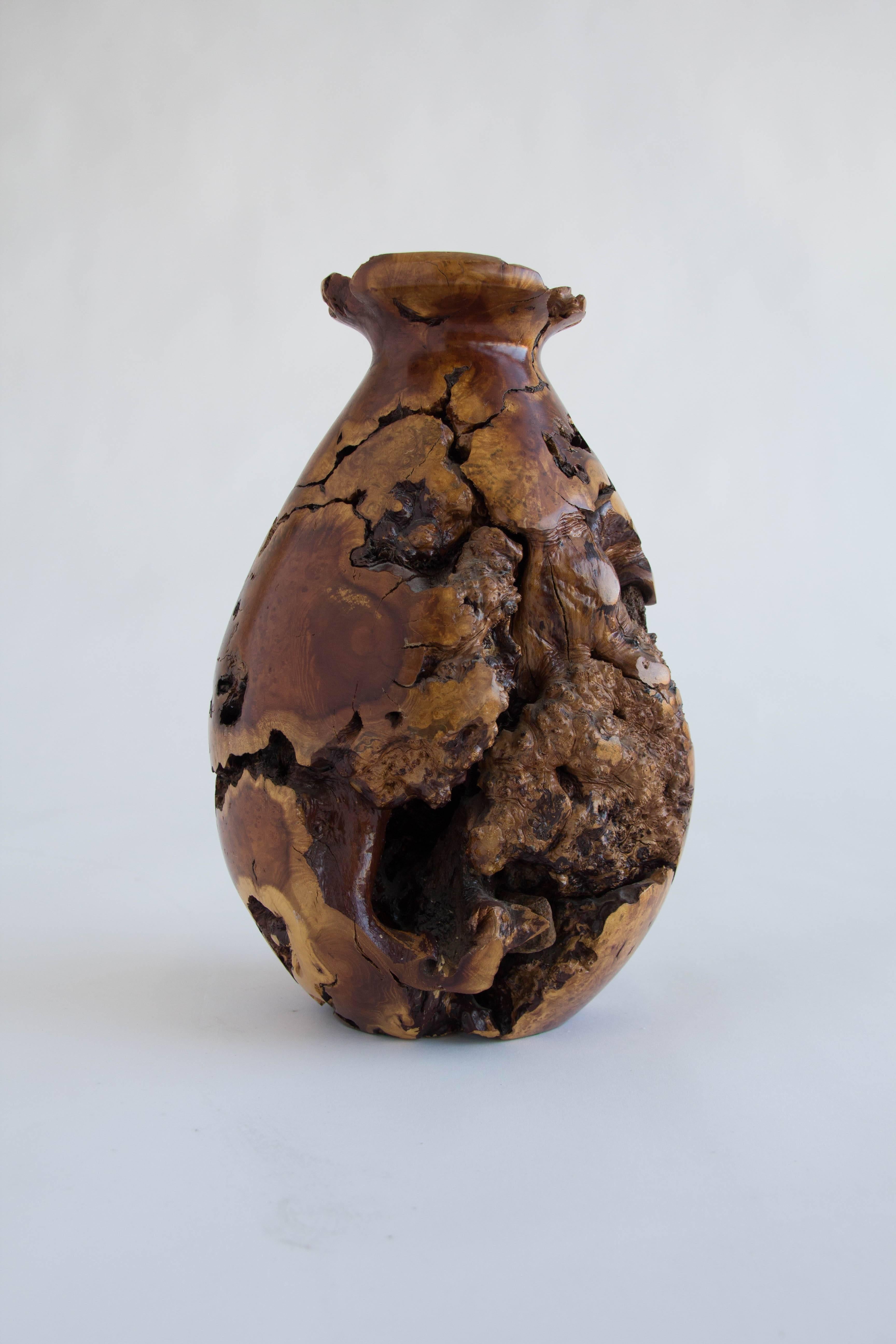 American Large Turned Burl Wood Vase