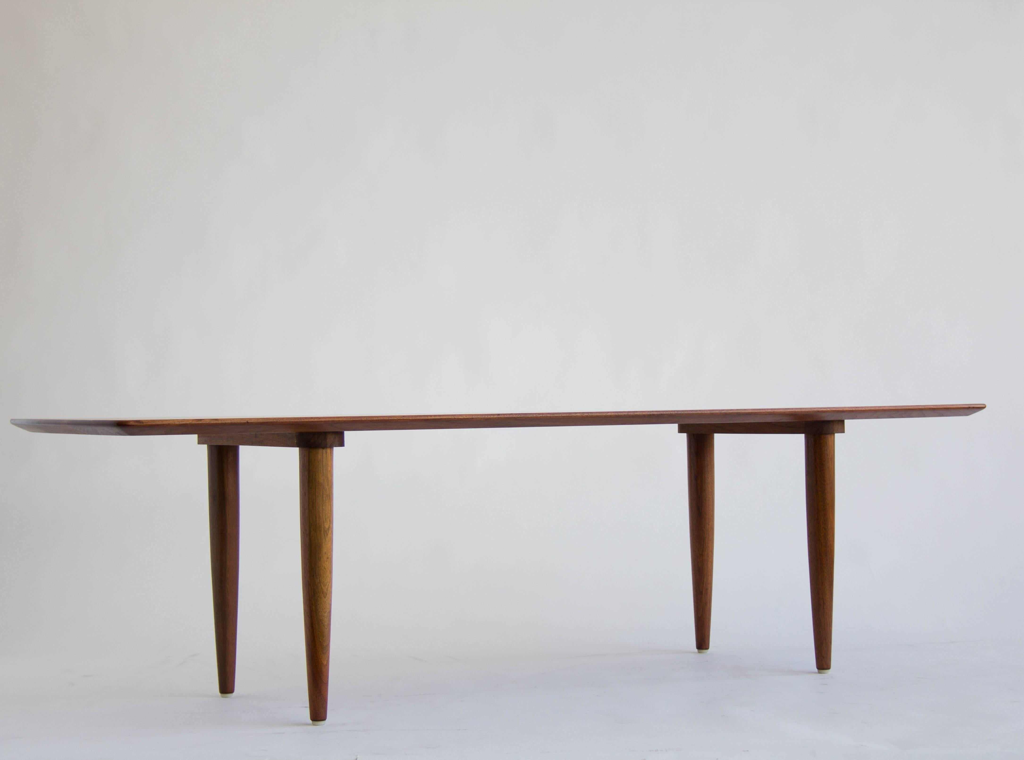 Mid-Century Modern American Made Solid Walnut Surfboard Coffee Table by Prelude