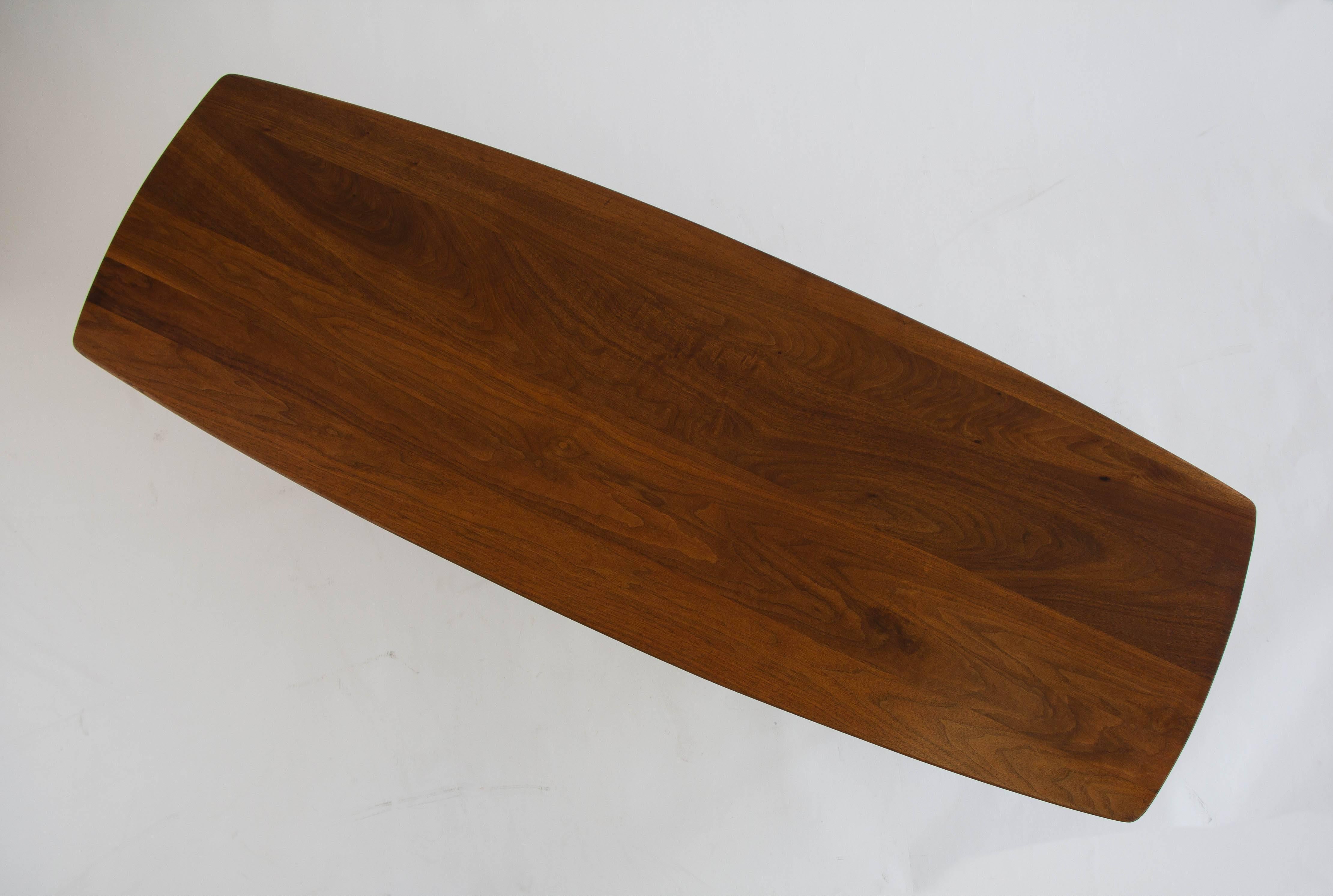 Oiled American Made Solid Walnut Surfboard Coffee Table by Prelude