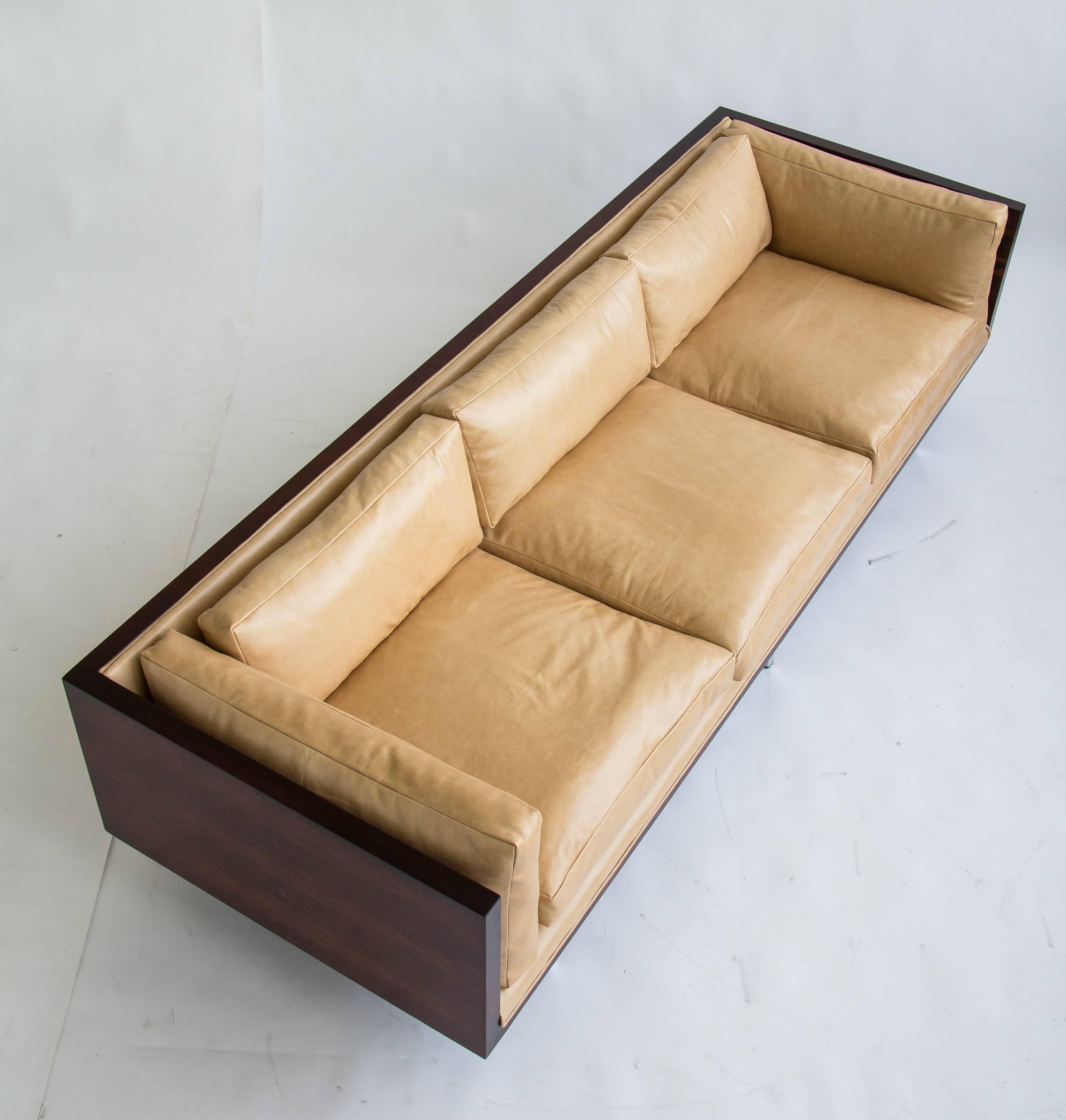 Mid-Century Modern Milo Baughman Rosewood and Leather Case Sofa