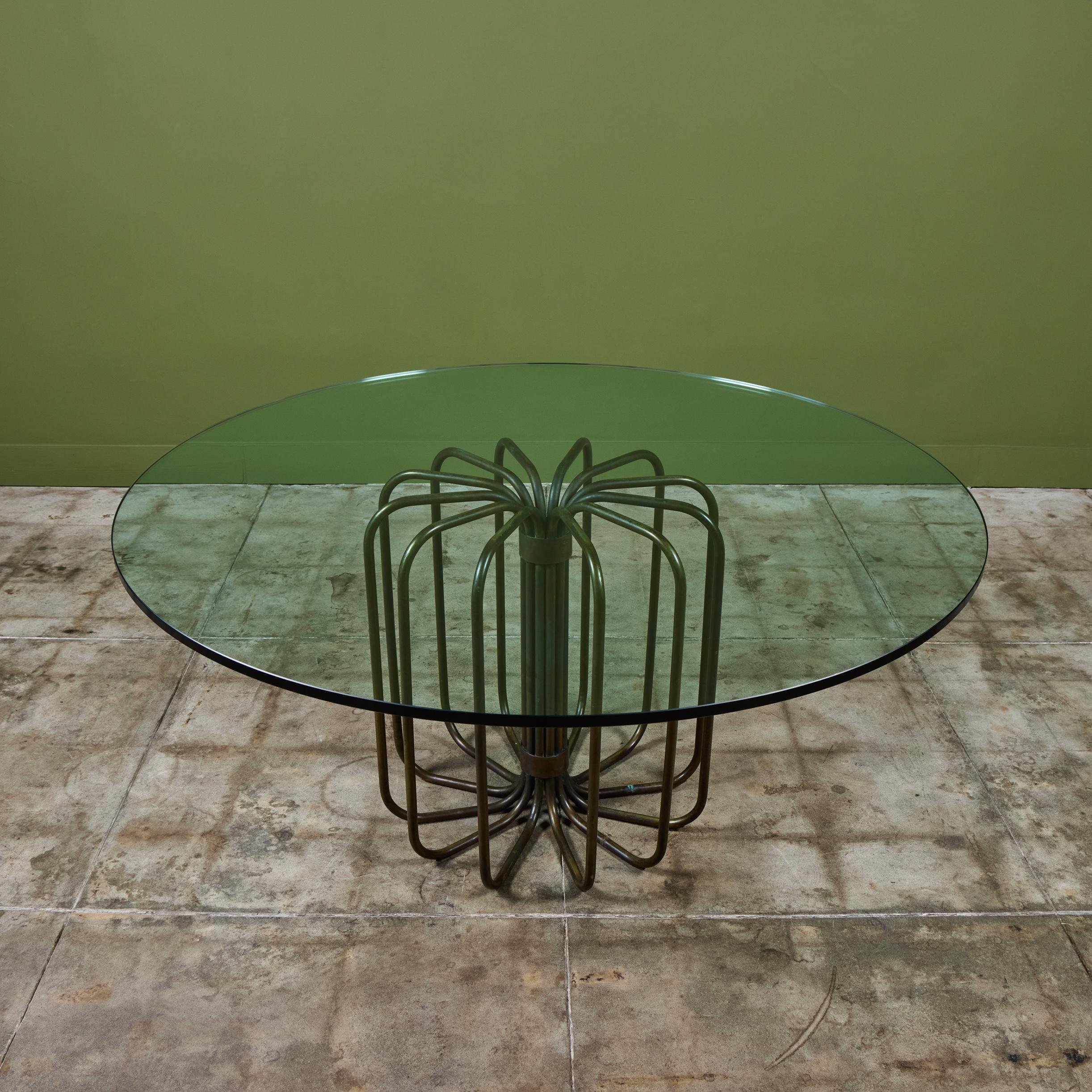 Kipp Stewart Bronze Tube Patio Dining Table for Terra In Good Condition For Sale In Los Angeles, CA