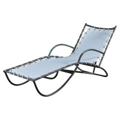 Frühe Walter Lamb Bronze & Segeltuch Patio Chaise Lounge