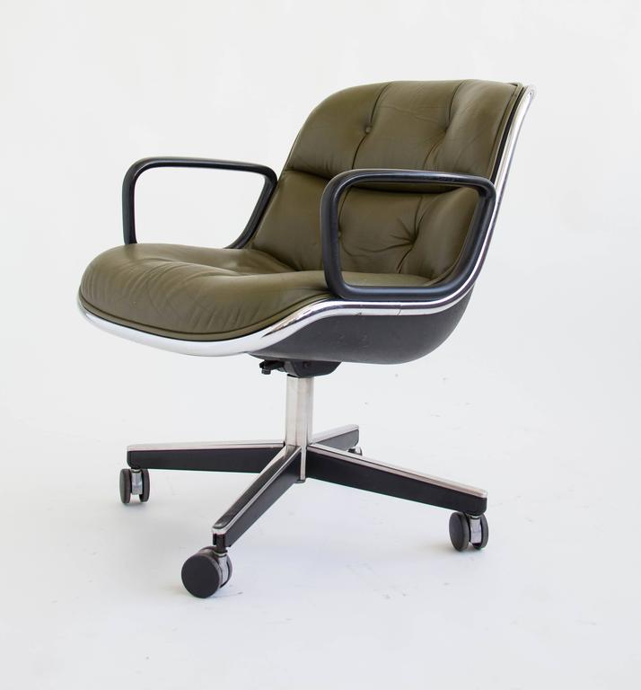 Green Leather Office Chair by Charles Pollock for Knoll at 1stDibs