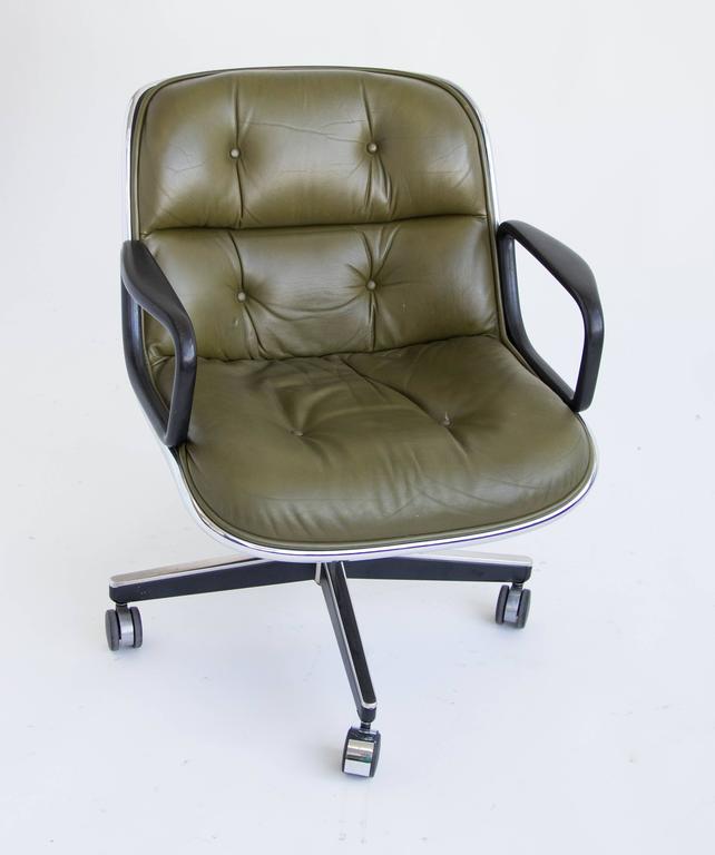 Green Leather Office Chair By Charles Pollock For Knoll