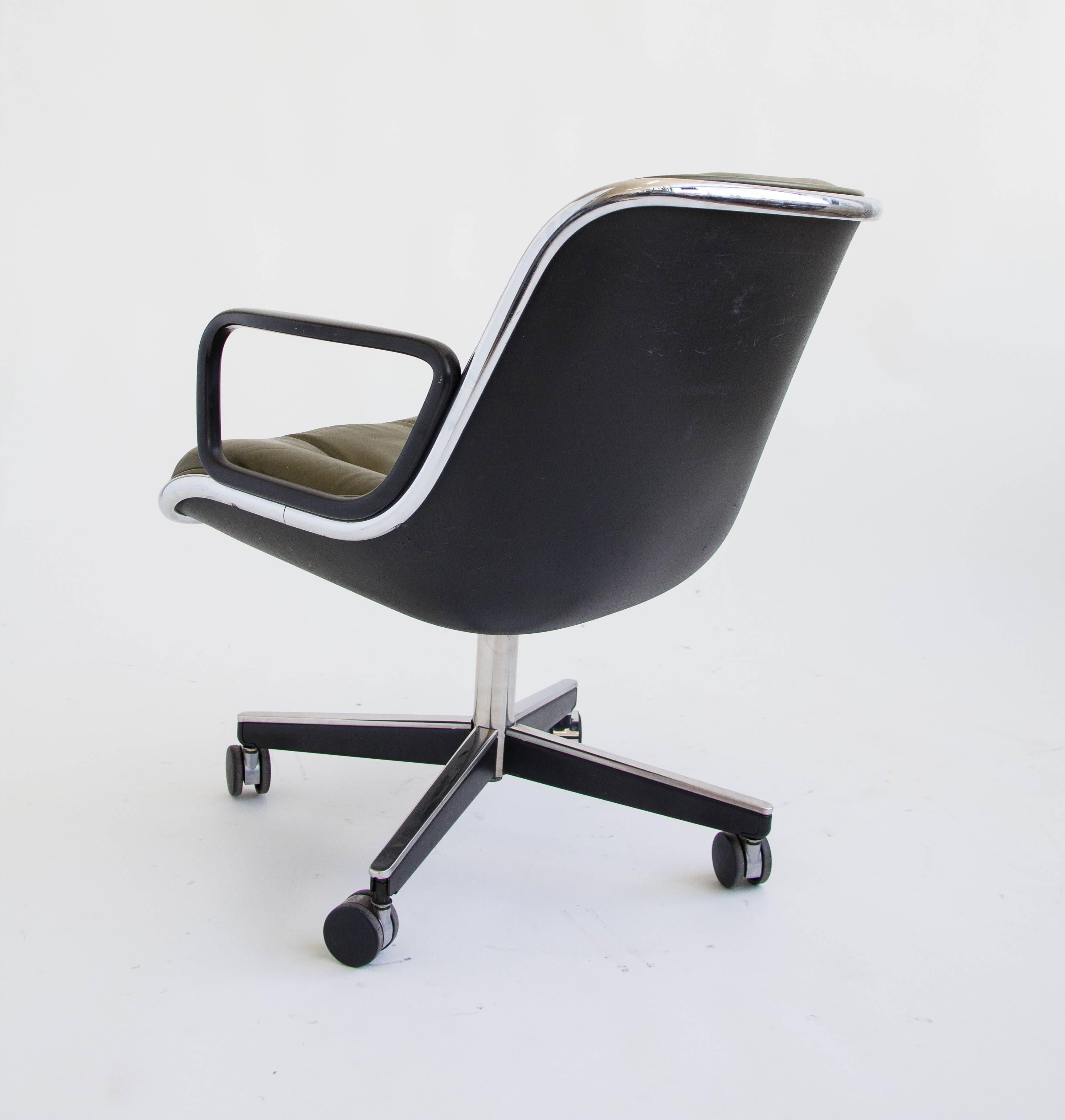 American Green Leather Office Chair by Charles Pollock for Knoll