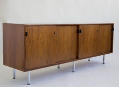 Knoll Walnut Credenza with Leather Hardware
