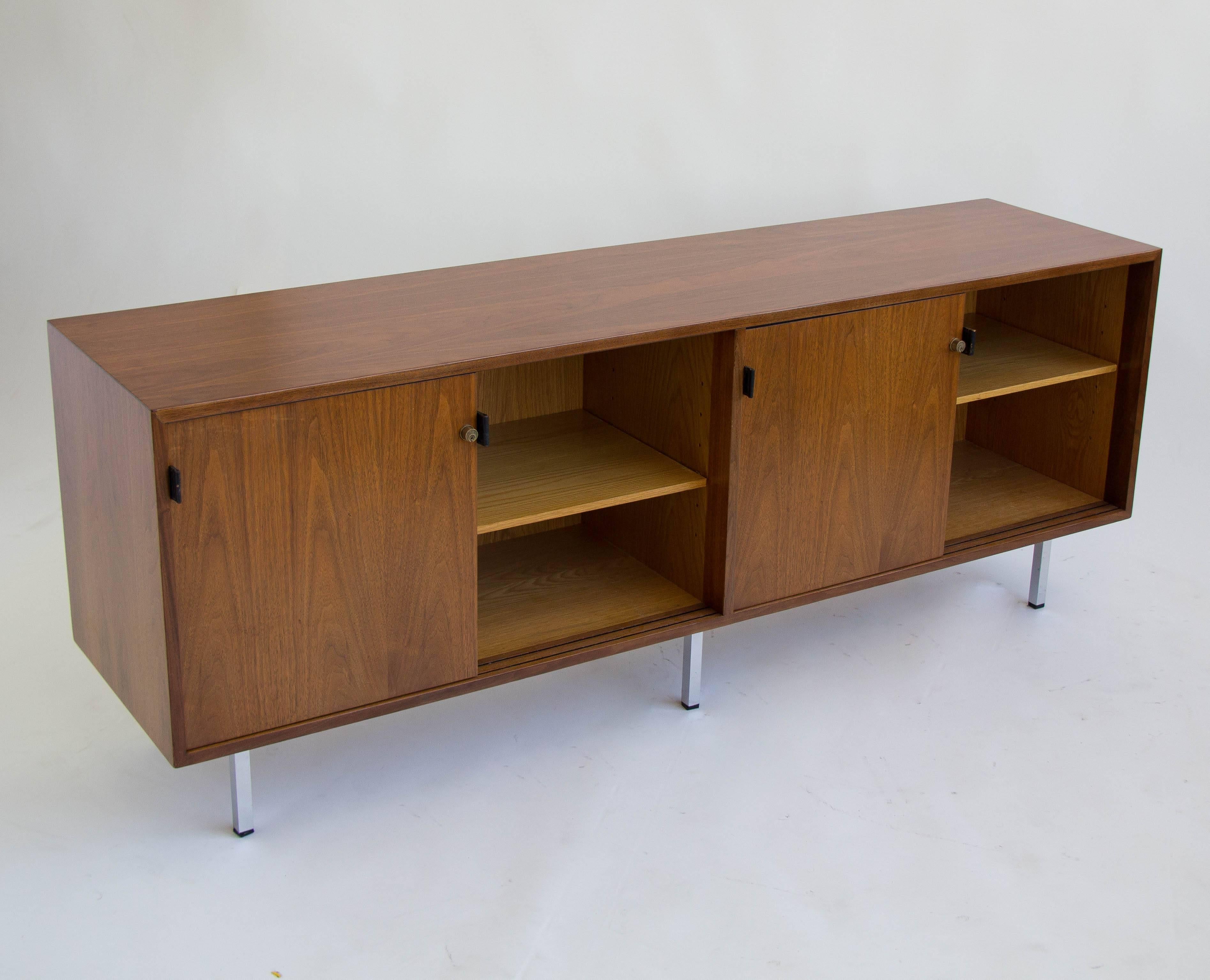 Polished Knoll Walnut Credenza with Leather Hardware