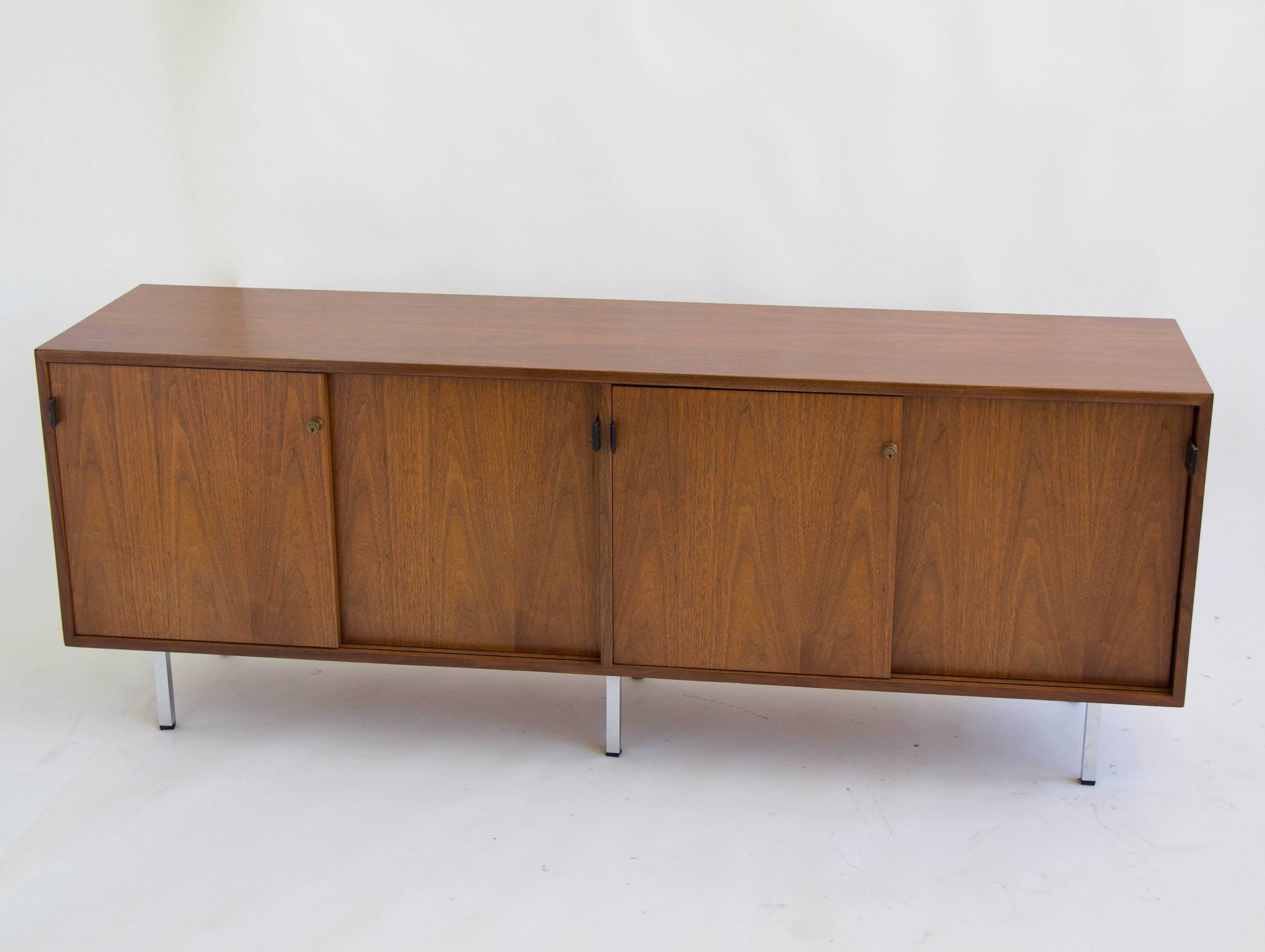 Mid-20th Century Knoll Walnut Credenza with Leather Hardware