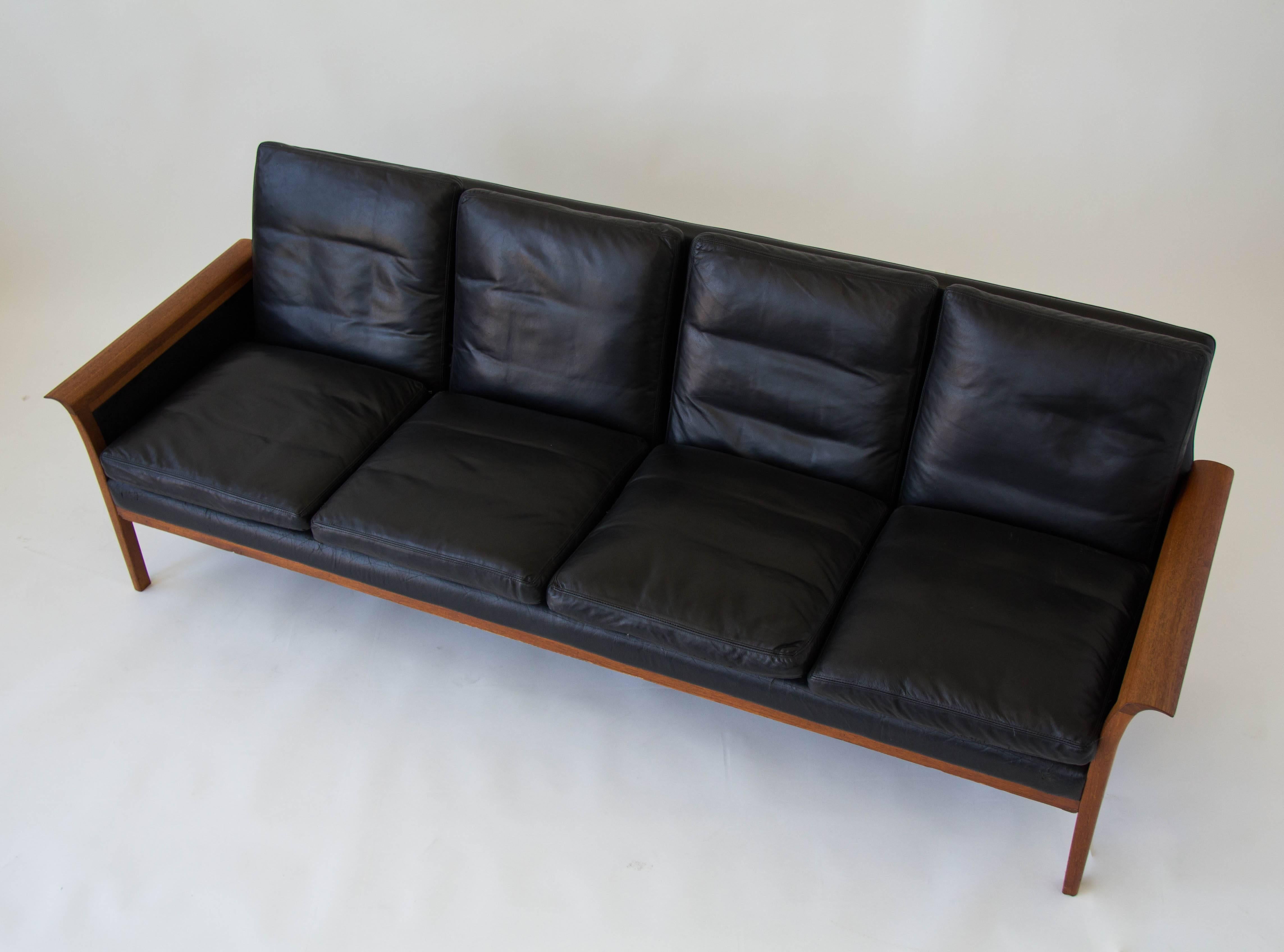 Mid-Century Modern Knut Sæter Leather and Teak Sofa