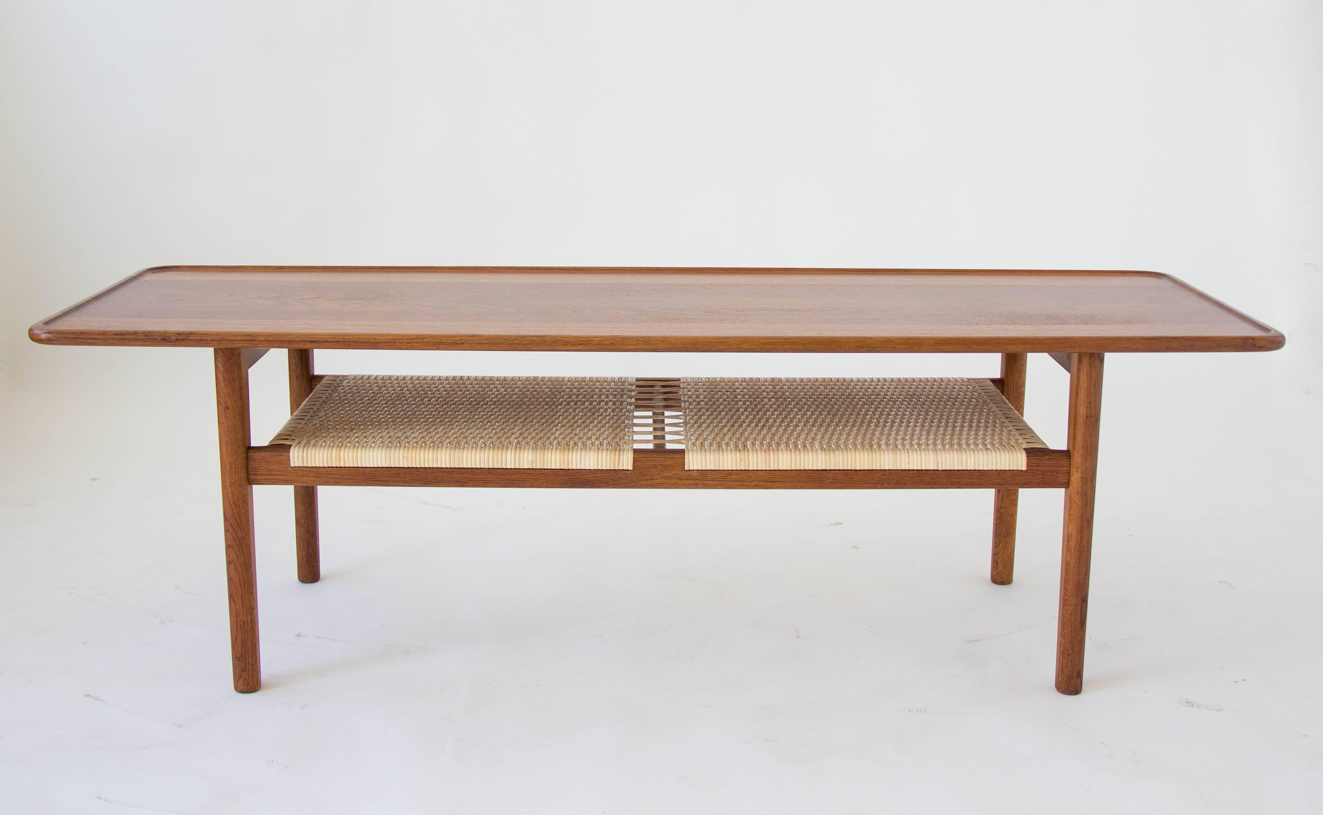 Scandinavian Modern Hans Wegner AT-10 Coffee Table with Cane Shelf