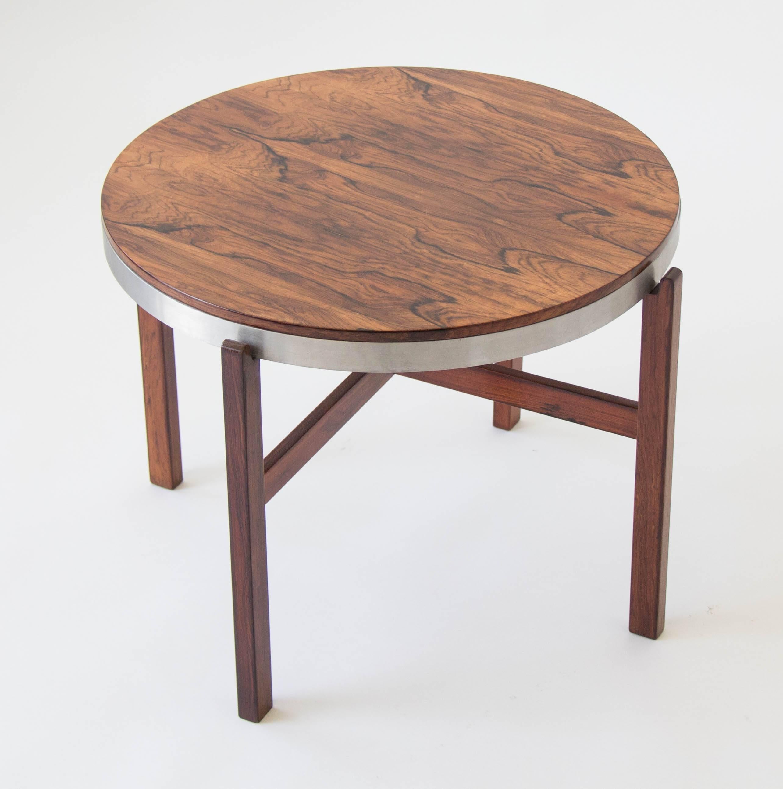 Scandinavian Modern Round Rosewood Side Tray Table