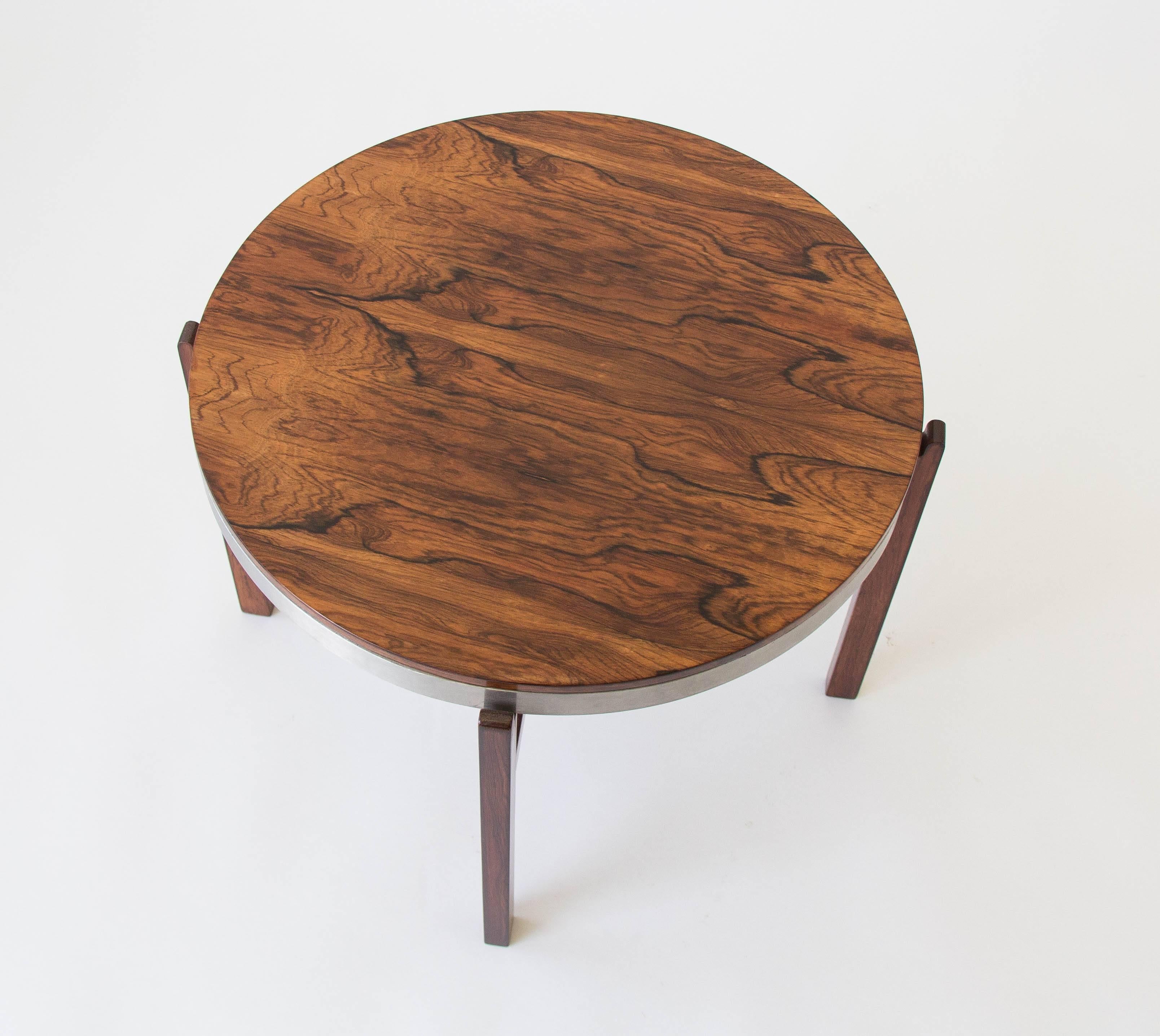 Brushed Round Rosewood Side Tray Table
