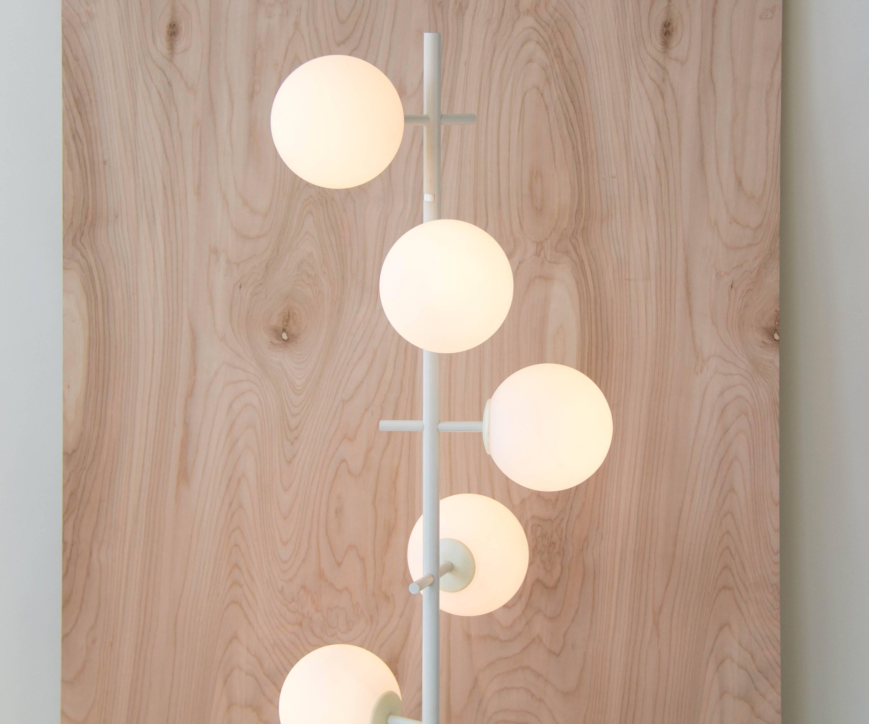 Enameled Rare Temde Leuchten Floor Lamp with Frosted Globes