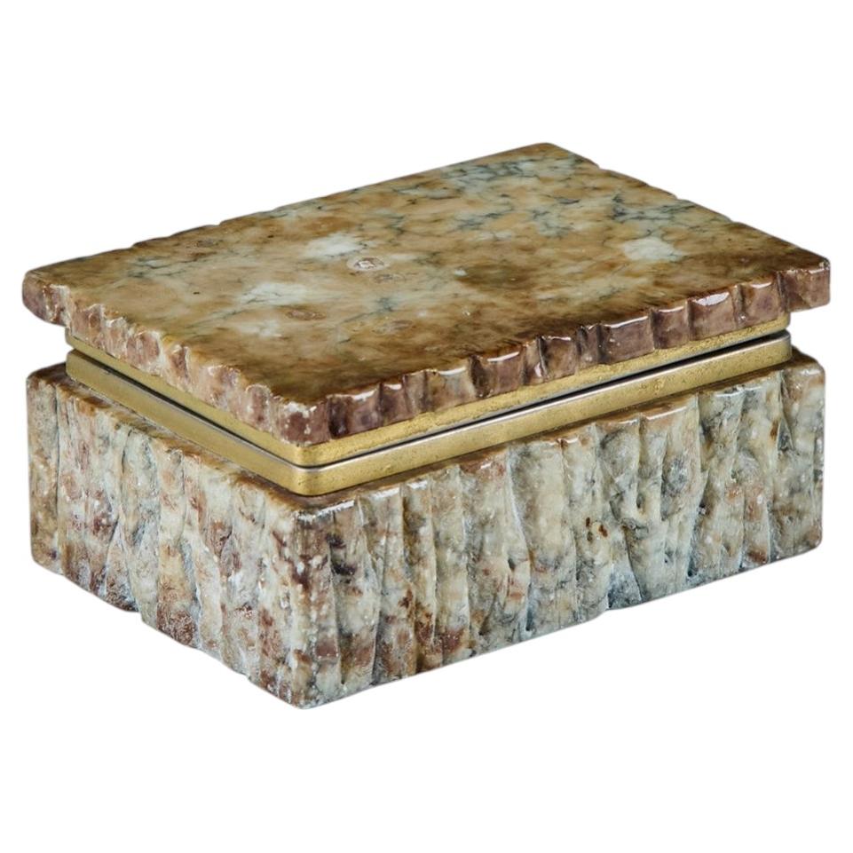 Italian Alabaster and Brass Hinged Box, Vintage Storage, 1970s