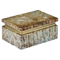 Italian Alabaster and Brass Hinged Box, Vintage Storage, 1970s