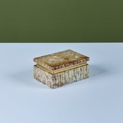 Italian Alabaster and Brass Hinged Box, Vintage Storage, 1970s
