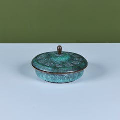 Lidded Verdigris Bronze Zodiac Bowl, Mid-20th Century, Israel Made