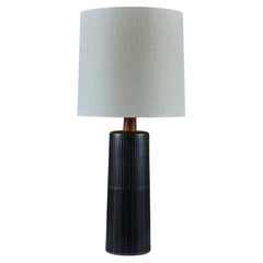 Gordon and Jane Martz Oversized Dark Navy Incised Ceramic Table Lamp