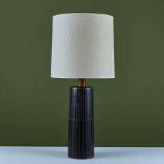 Gordon and Jane Martz Oversized Dark Navy Incised Ceramic Table Lamp