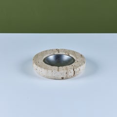 Fratelli Mannelli Travertine Ashtray with Metal Dish for Raymor, 1970s