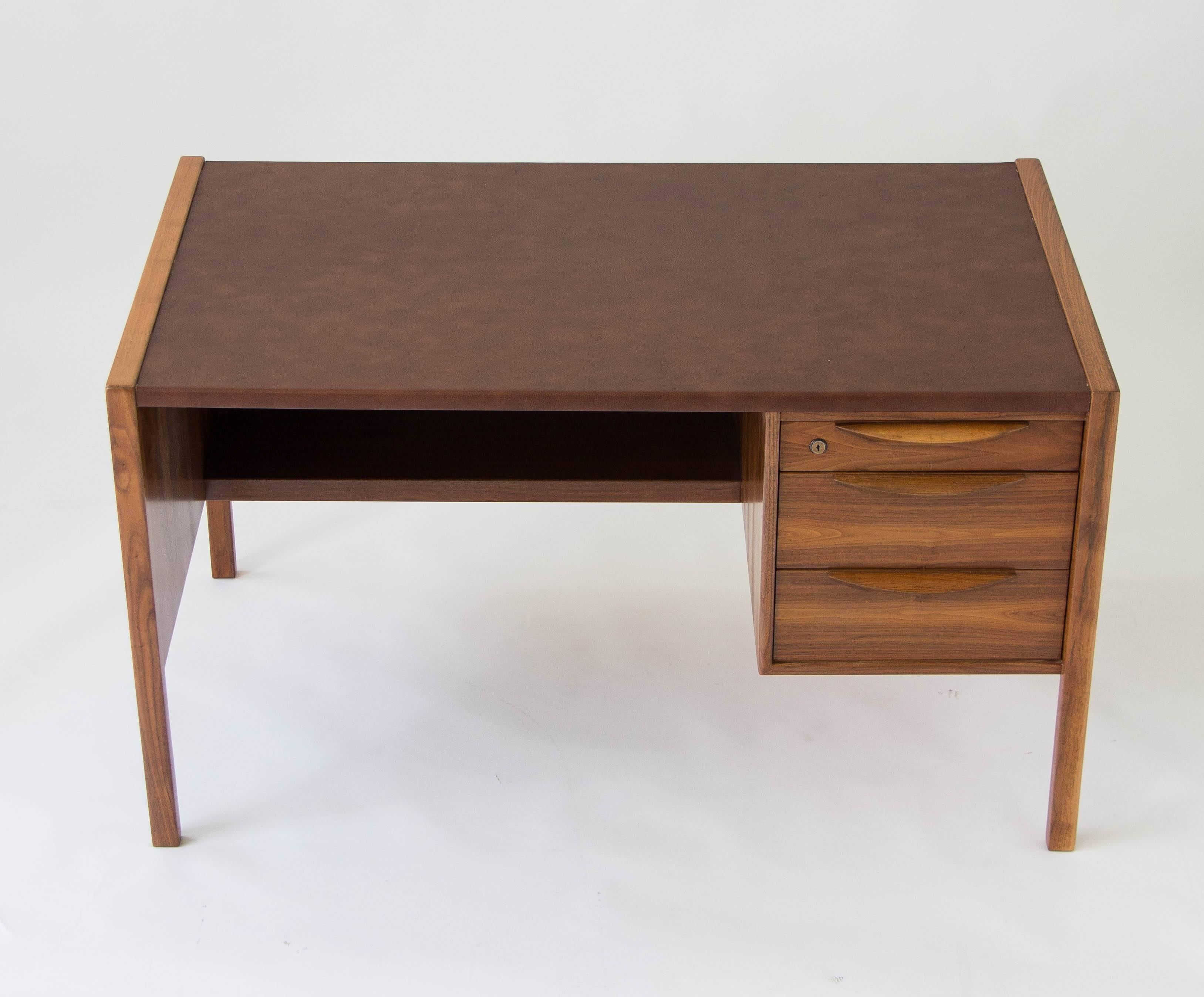 American Jens Risom Walnut Desk with Leather Writing Surface