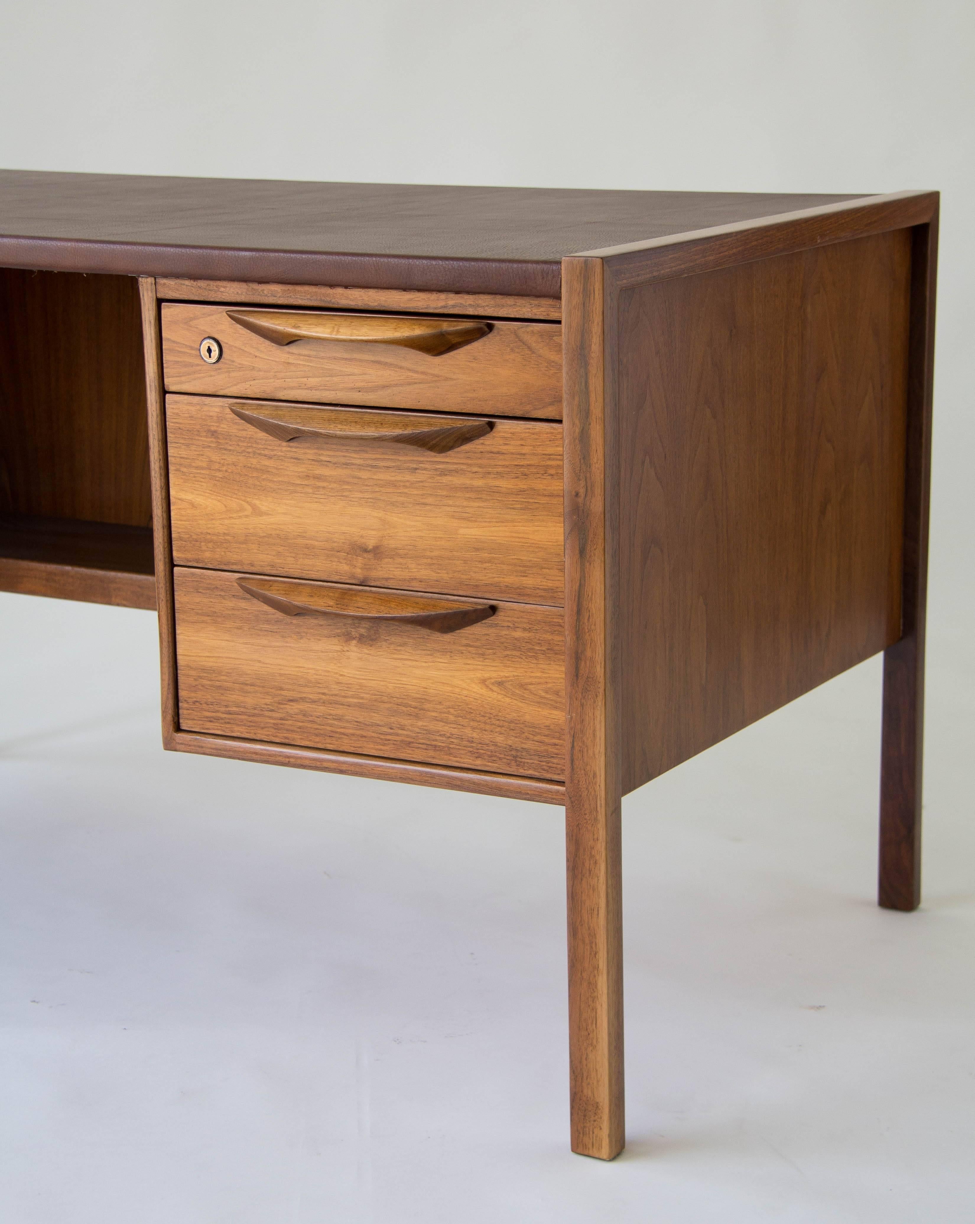 20th Century Jens Risom Walnut Desk with Leather Writing Surface