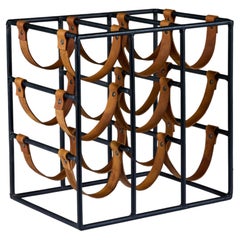 Mid-Century Modern Arthur Umanoff Wrought Iron and Leather Wine Rack