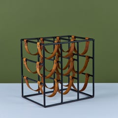 Mid-Century Modern Arthur Umanoff Wrought Iron and Leather Wine Rack