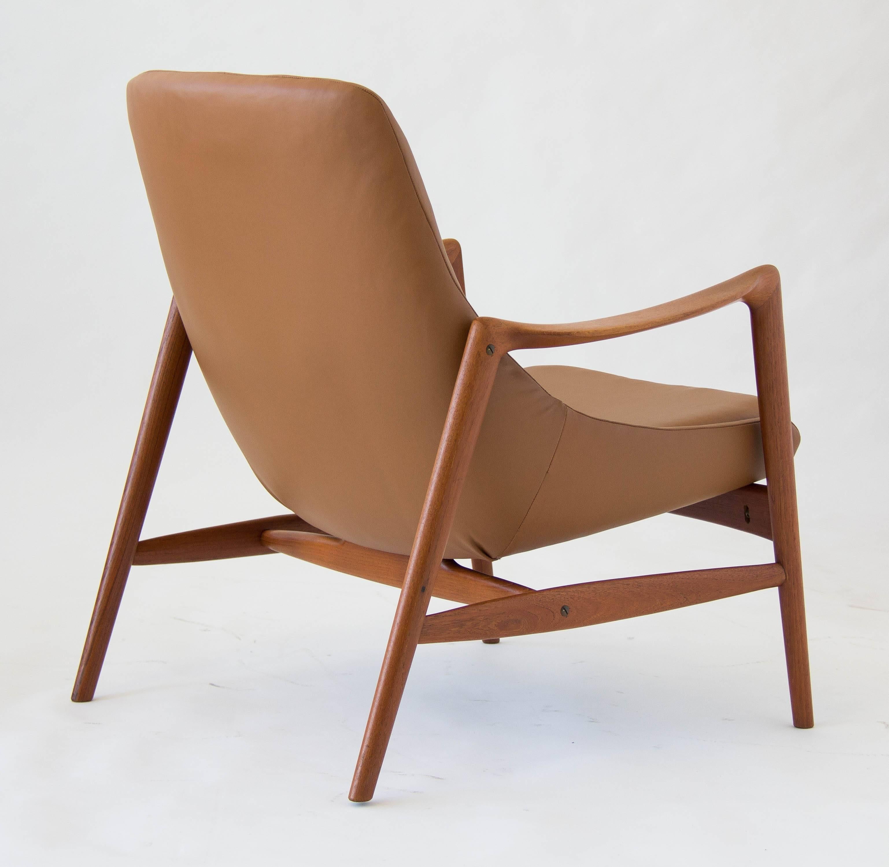 Oiled Pair of Norwegian Leather Lounge Chairs by Rastad & Relling