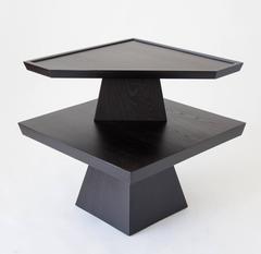 Brutalist Two-Tiered End Table with Ebonized Finish