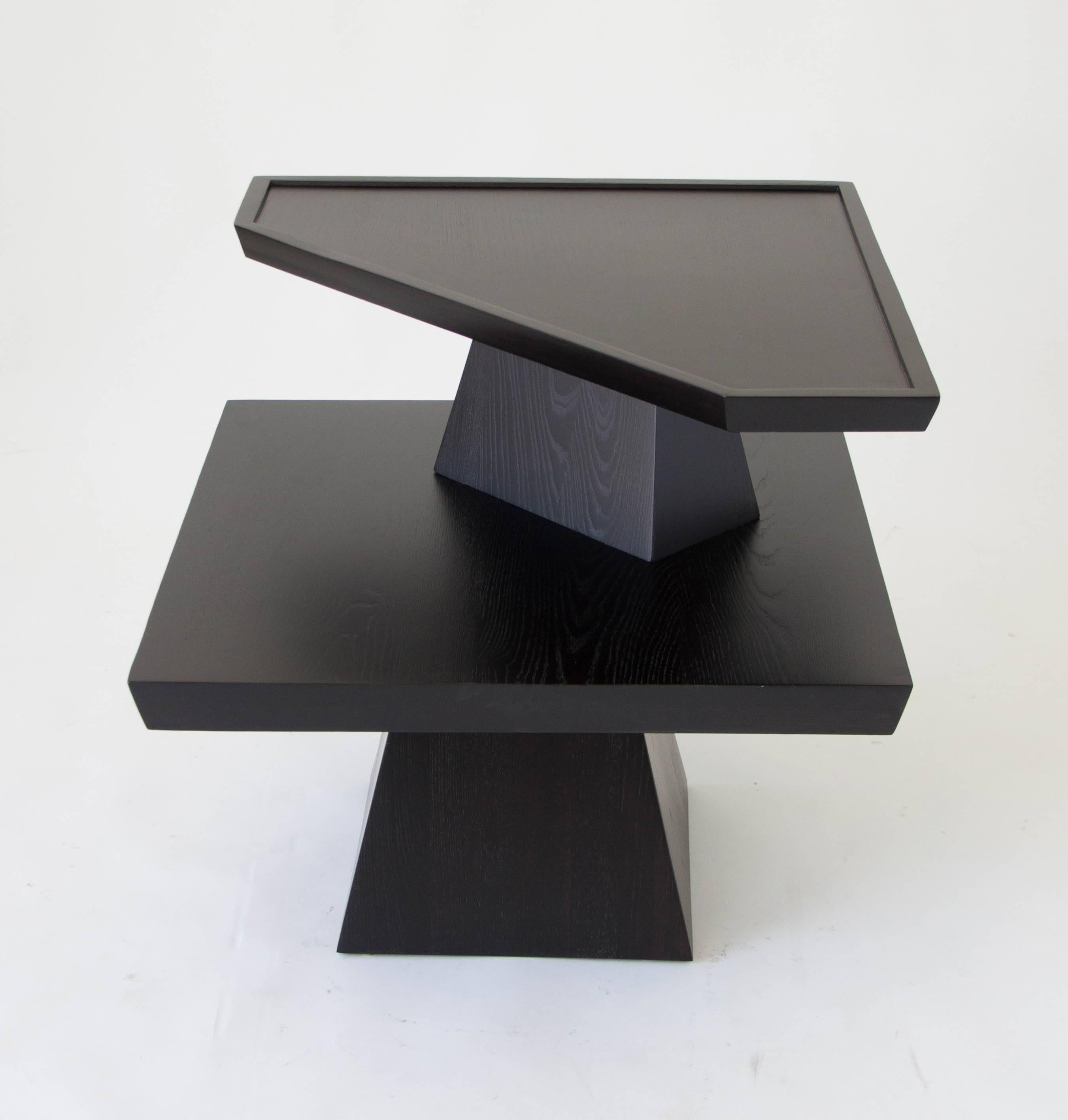 Brutalist Two-Tiered End Table with Ebonized Finish In Excellent Condition In Los Angeles, CA