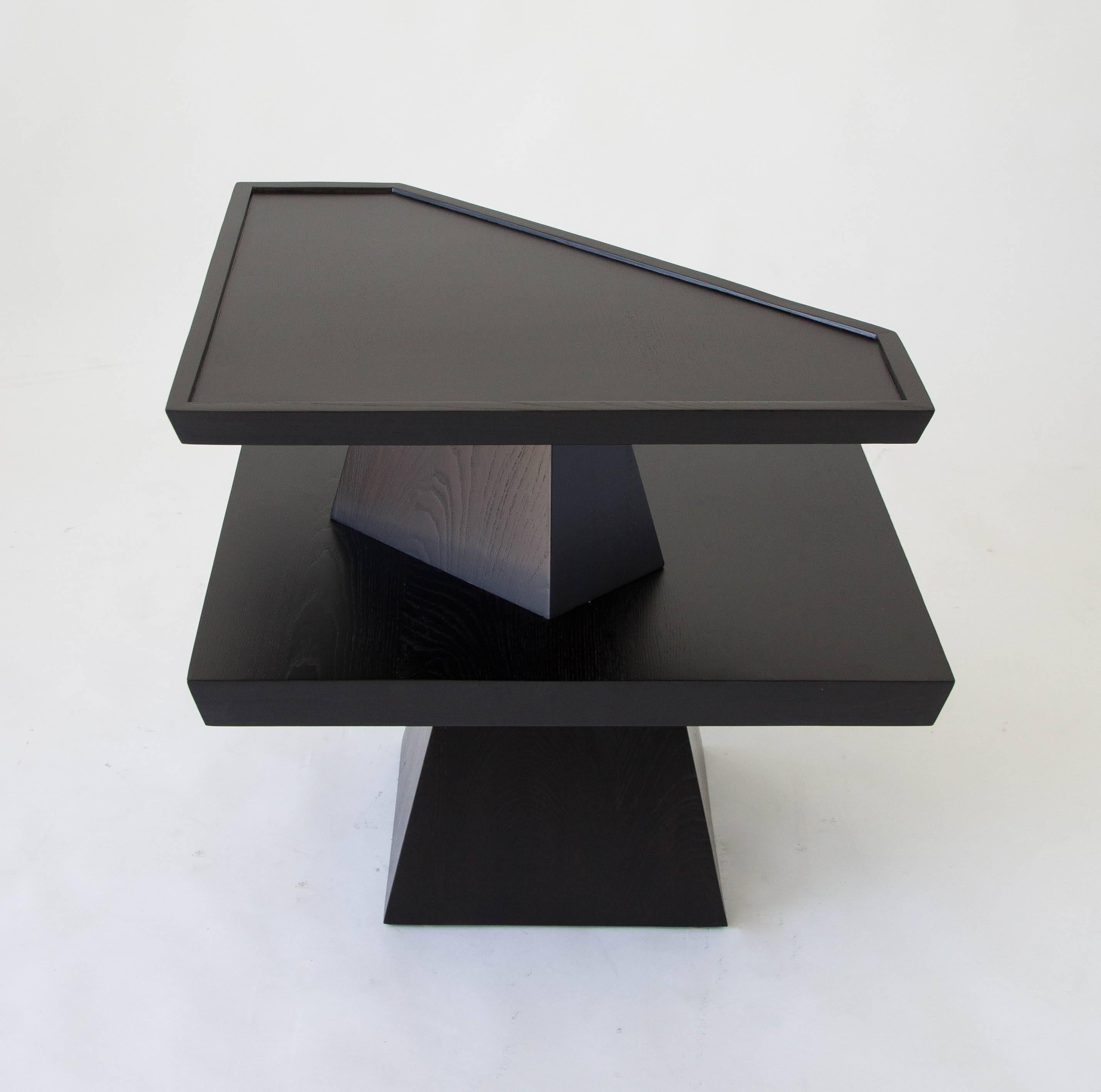 Wood Brutalist Two-Tiered End Table with Ebonized Finish