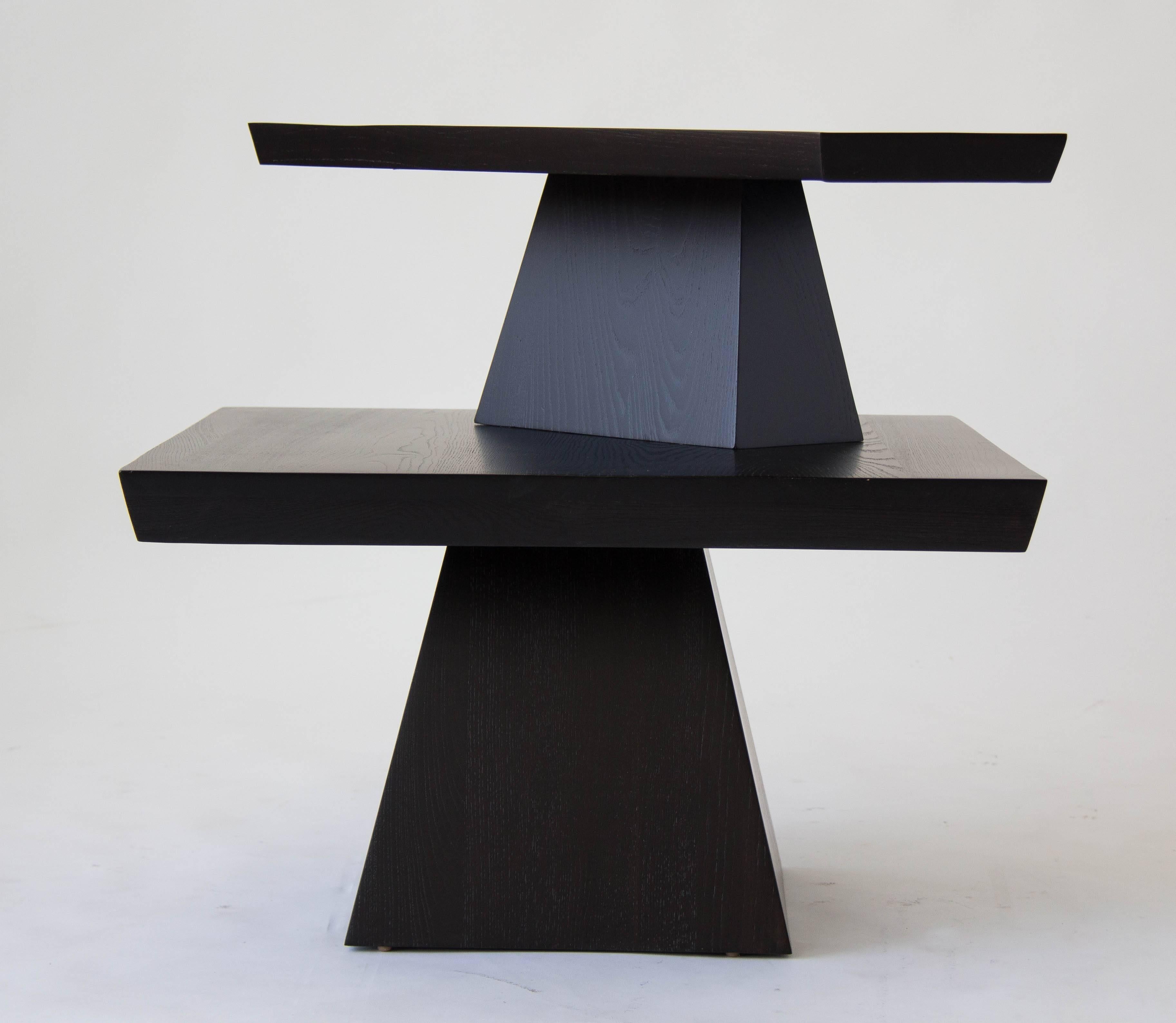 American Brutalist Two-Tiered End Table with Ebonized Finish