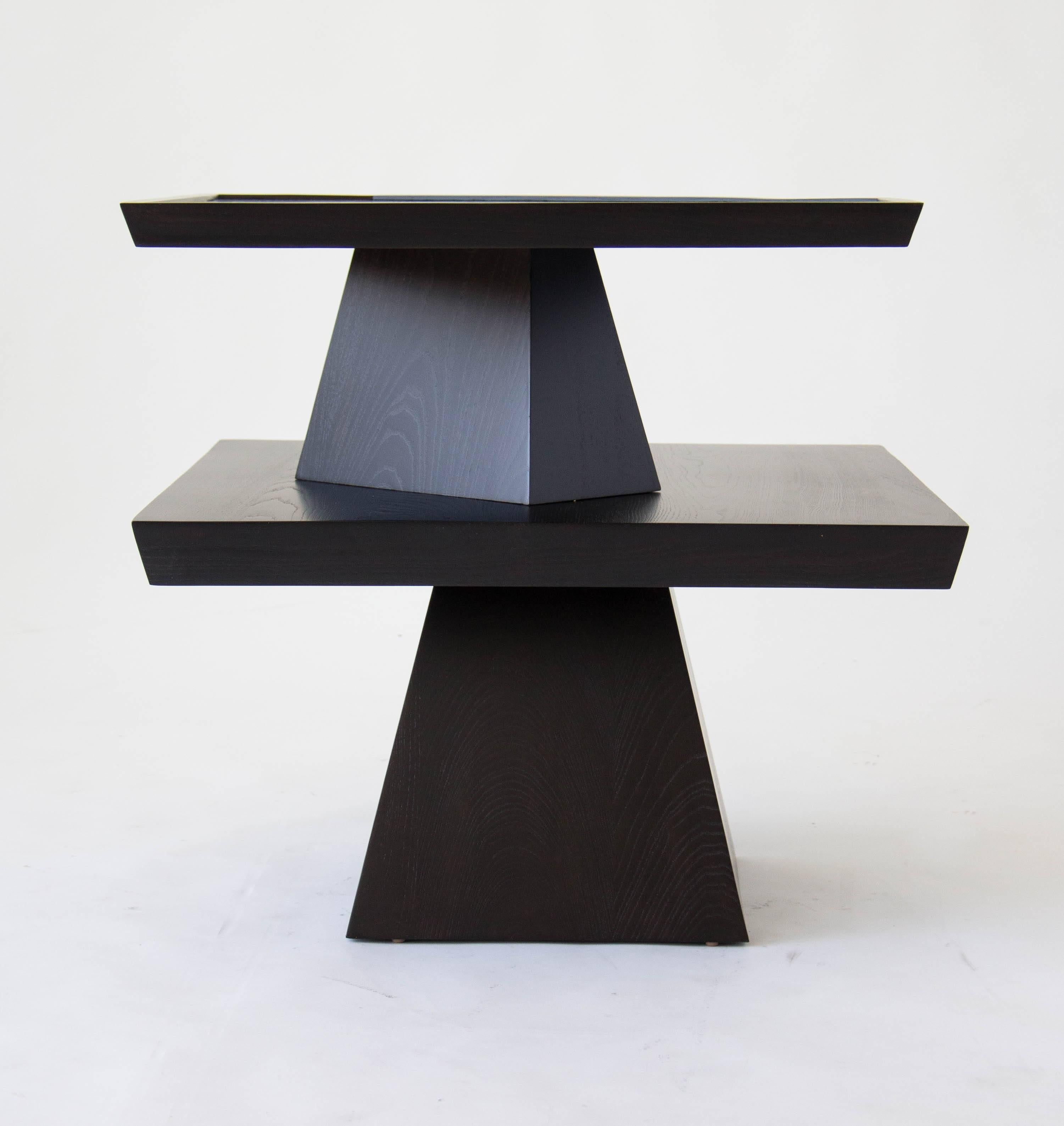 Brutalist Two-Tiered End Table with Ebonized Finish 1