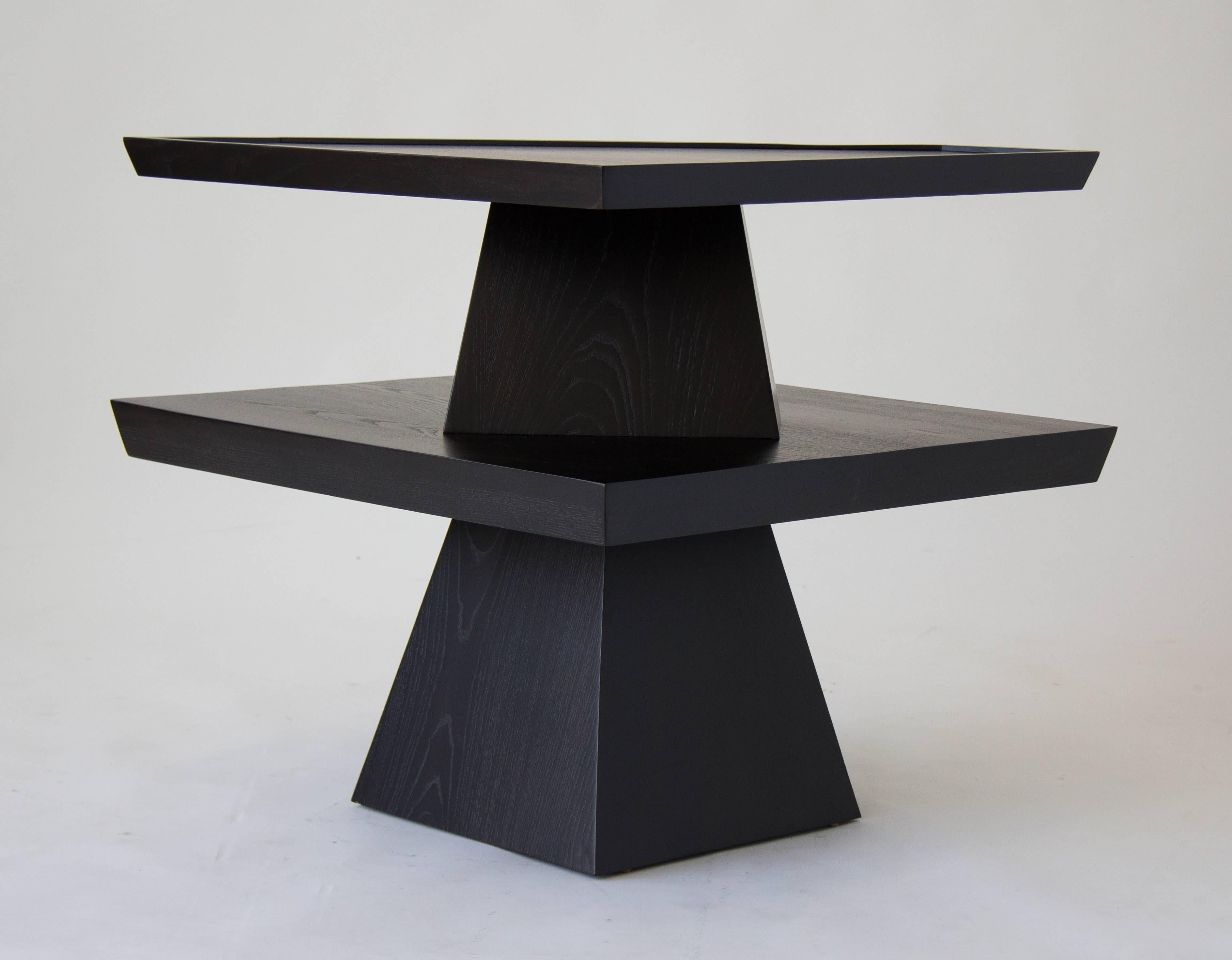 Brutalist Two-Tiered End Table with Ebonized Finish 2